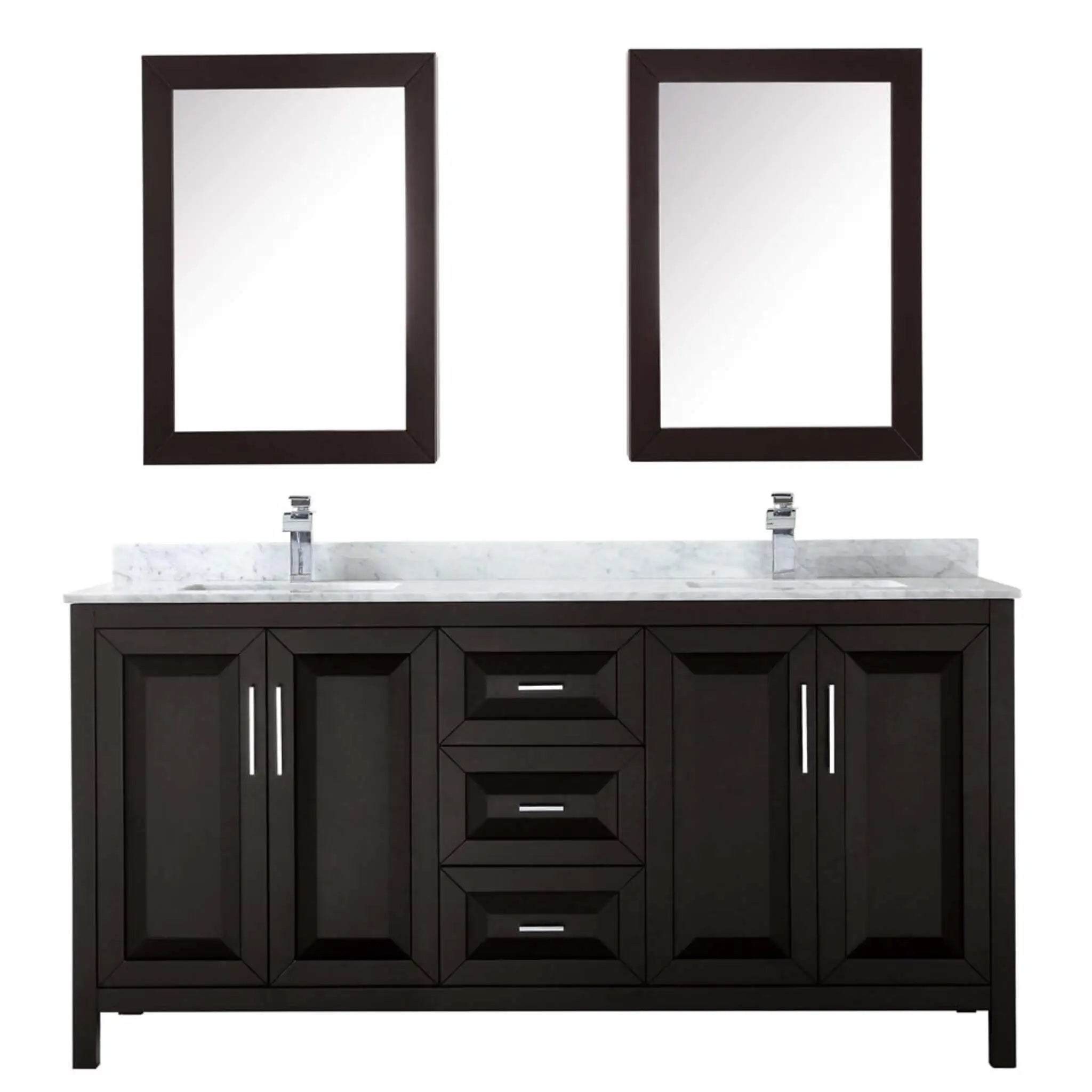 72" Daria Double Bathroom Vanity in Dark Espresso with Polished Chrome Trim & Medicine Cabinet by Wyndham