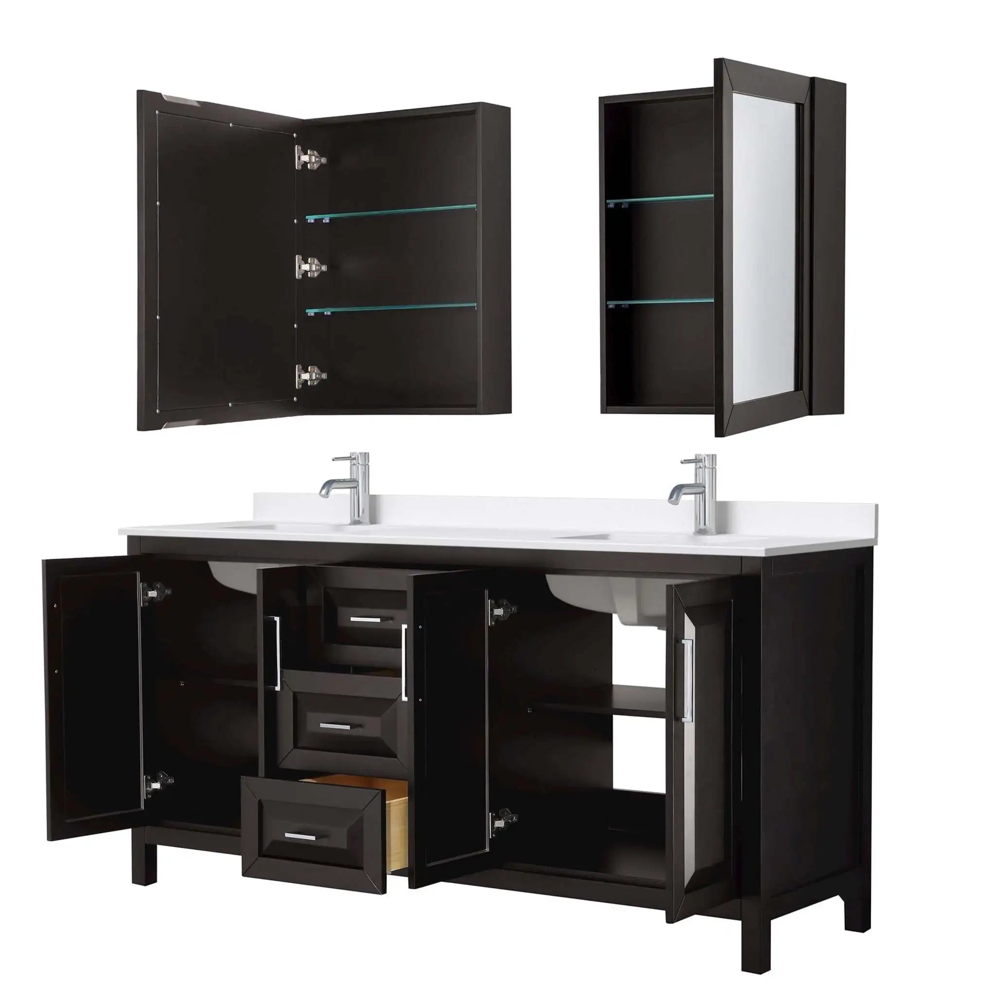 72" Daria Double Bathroom Vanity in Dark Espresso with Polished Chrome Trim & Medicine Cabinet by Wyndham