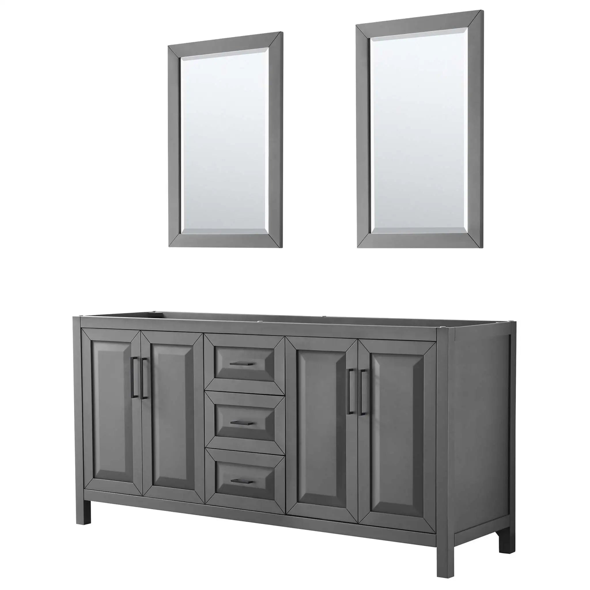 72" Daria Double Bathroom Vanity in Dark Gray with Matte Black Trim & 24" Mirror by Wyndham