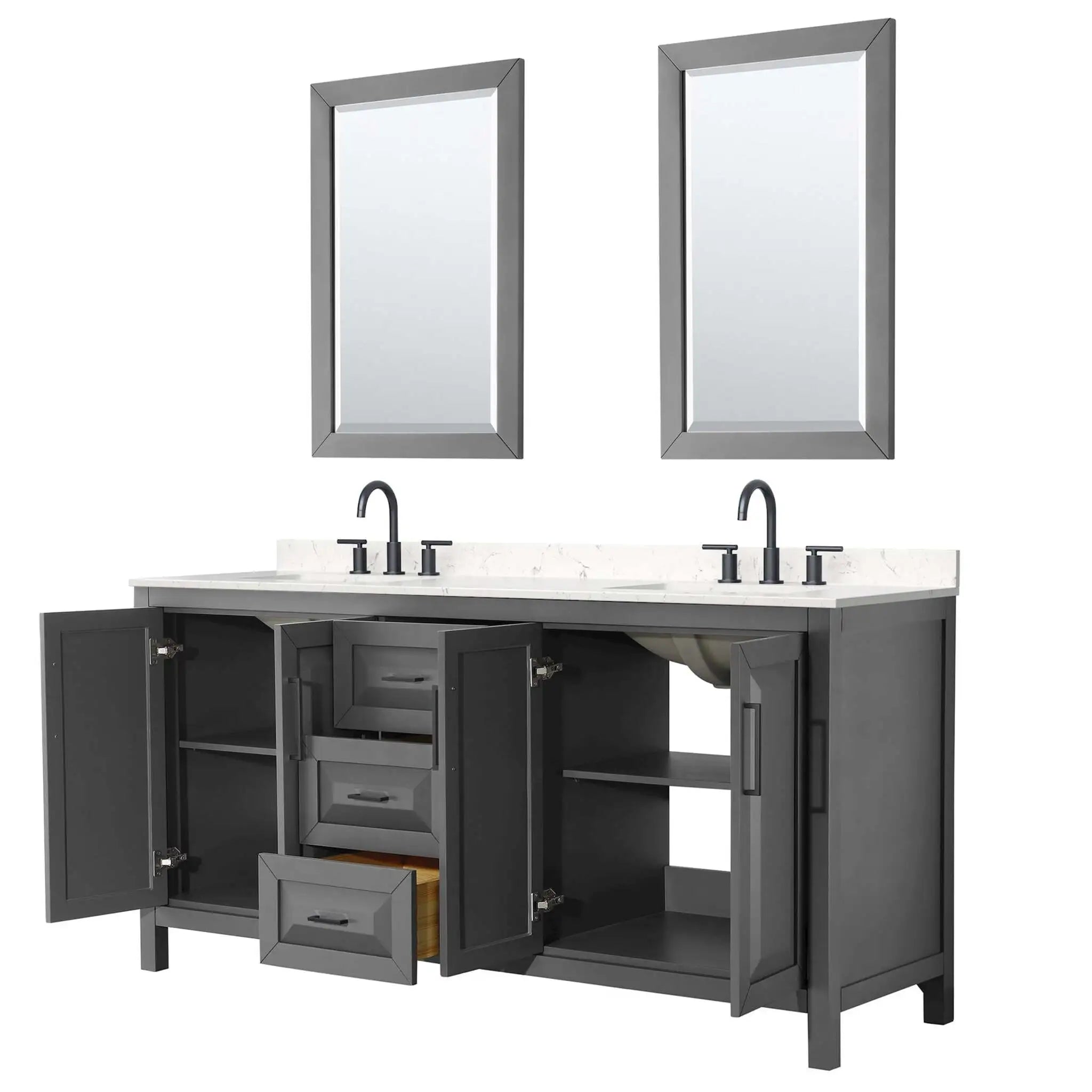 72" Daria Double Bathroom Vanity in Dark Gray with Matte Black Trim & 24" Mirror by Wyndham