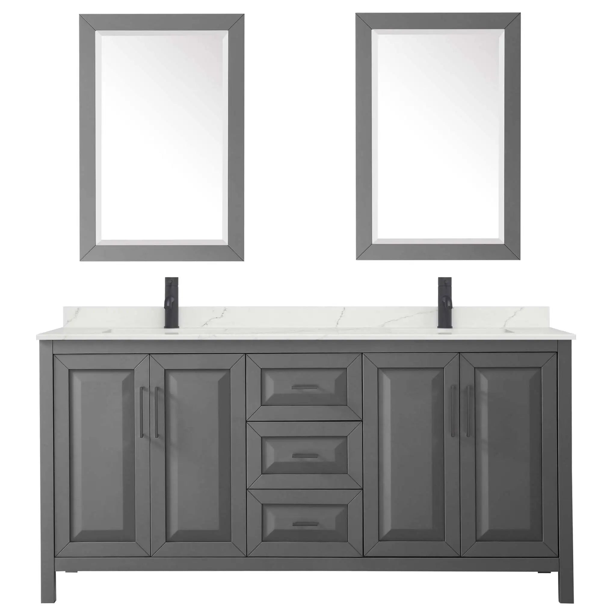72" Daria Double Bathroom Vanity in Dark Gray with Matte Black Trim & 24" Mirror by Wyndham
