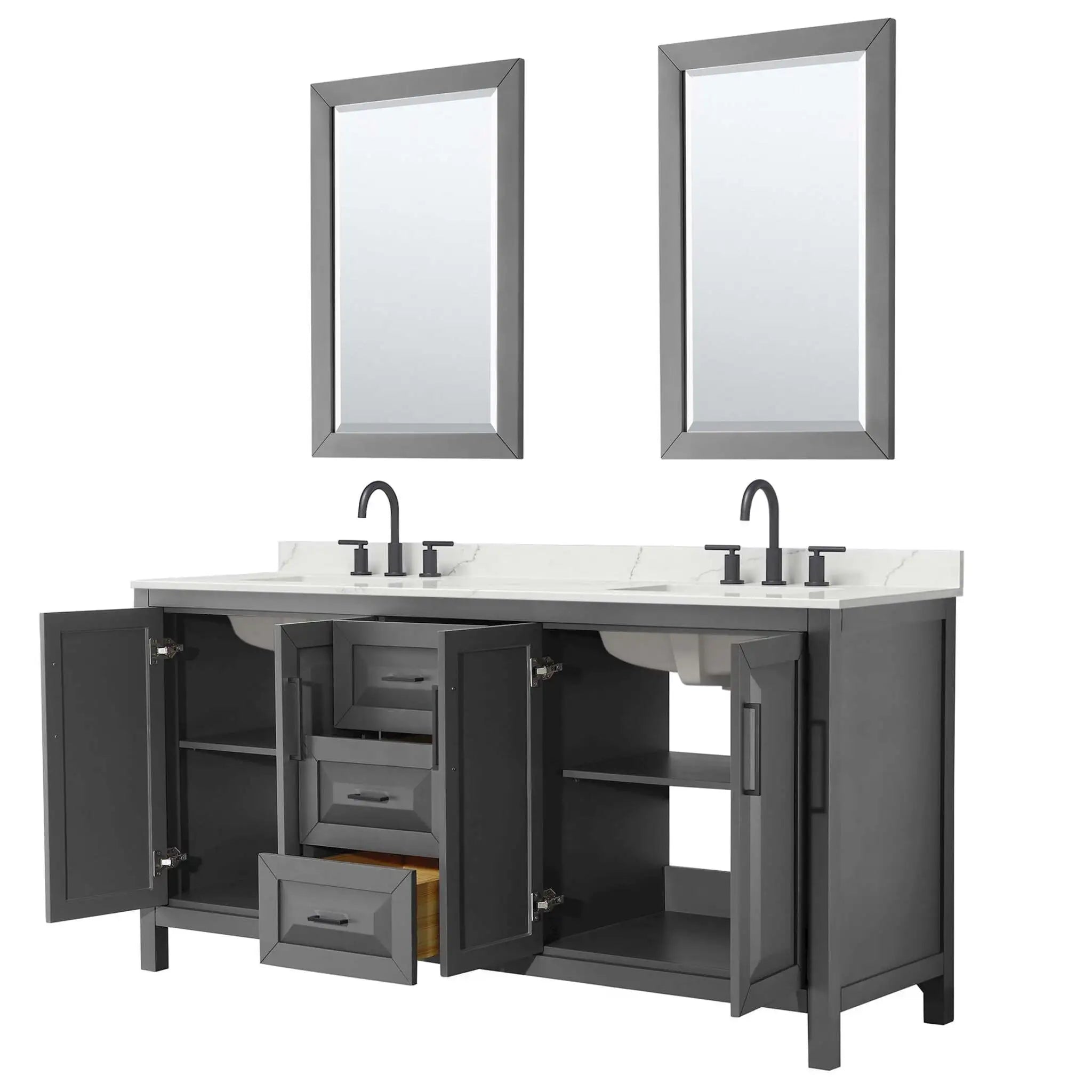 72" Daria Double Bathroom Vanity in Dark Gray with Matte Black Trim & 24" Mirror by Wyndham