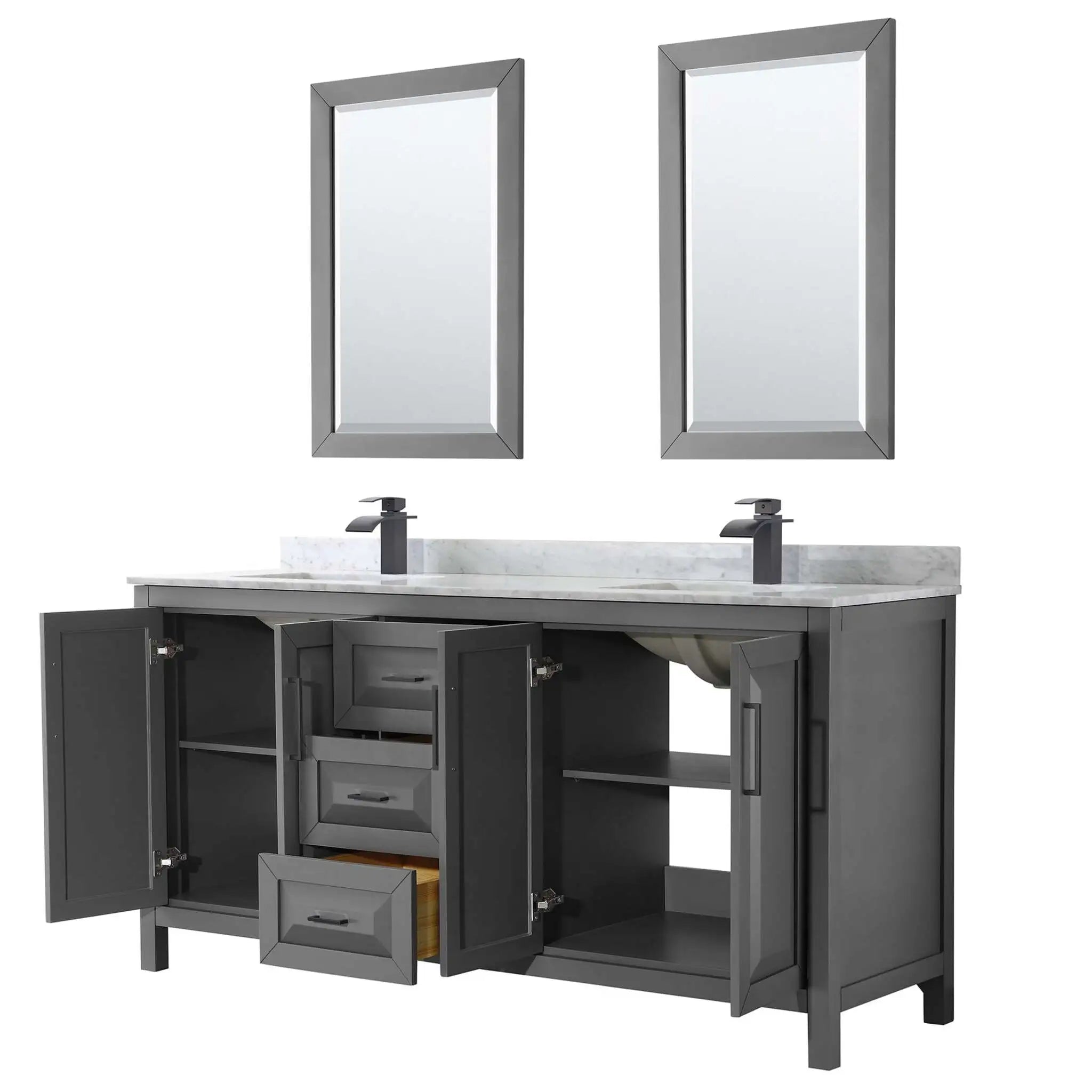 72" Daria Double Bathroom Vanity in Dark Gray with Matte Black Trim & 24" Mirror by Wyndham