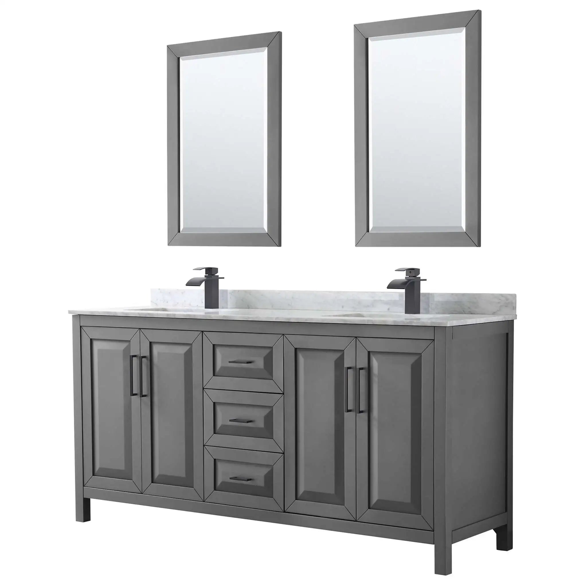 72" Daria Double Bathroom Vanity in Dark Gray with Matte Black Trim & 24" Mirror by Wyndham
