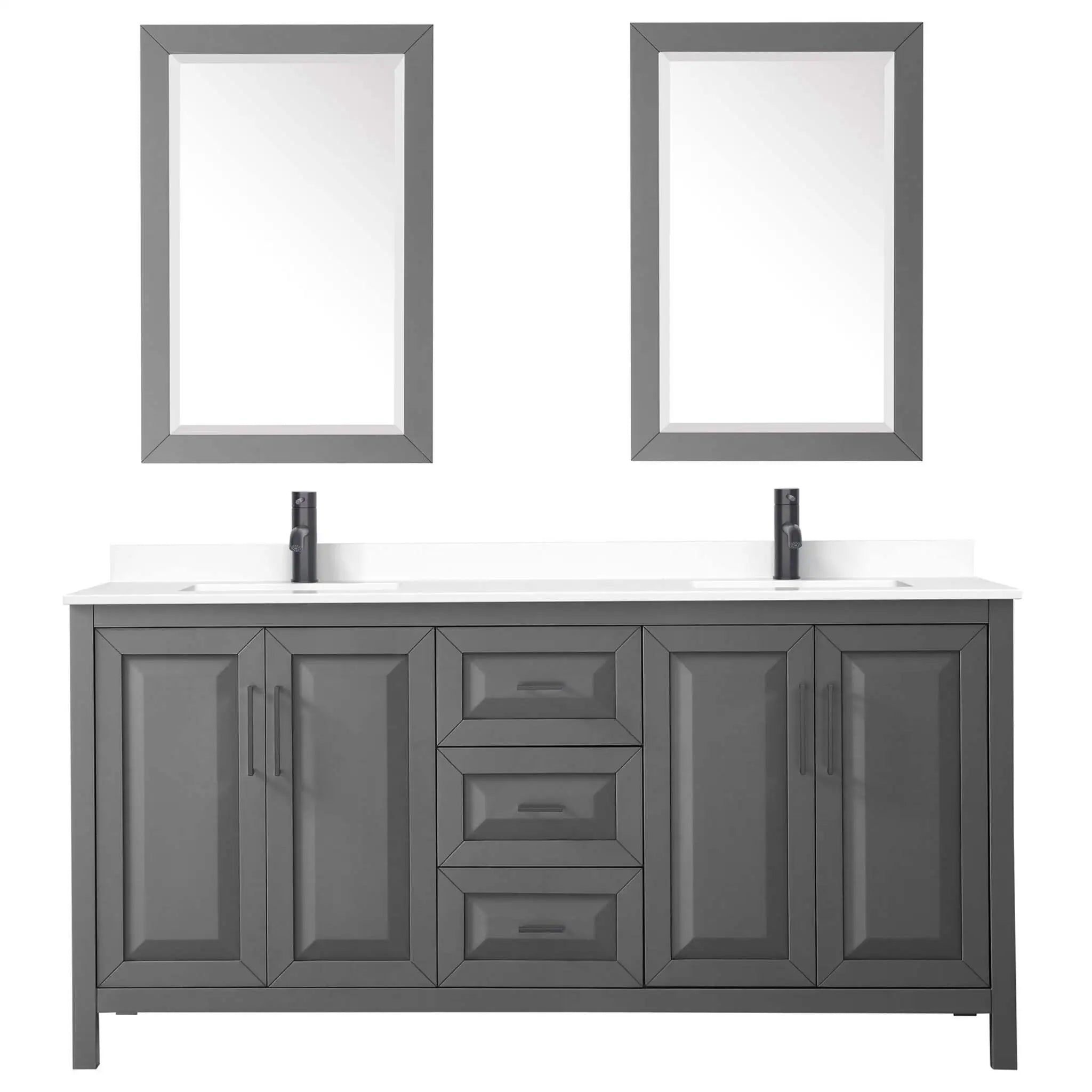 72" Daria Double Bathroom Vanity in Dark Gray with Matte Black Trim & 24" Mirror by Wyndham