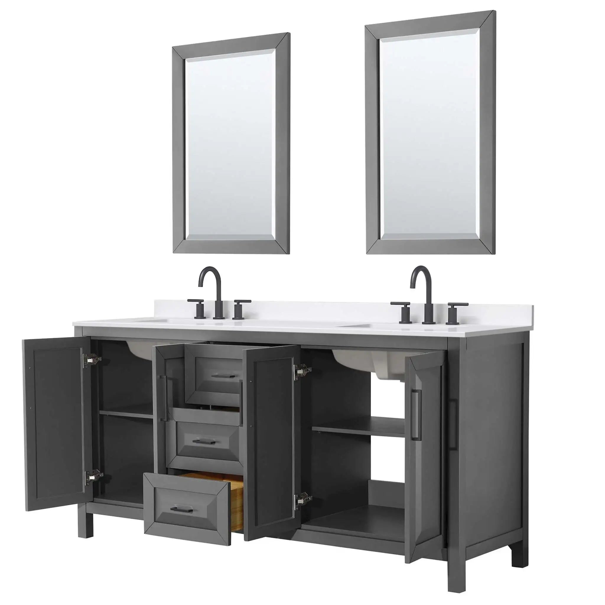 72" Daria Double Bathroom Vanity in Dark Gray with Matte Black Trim & 24" Mirror by Wyndham