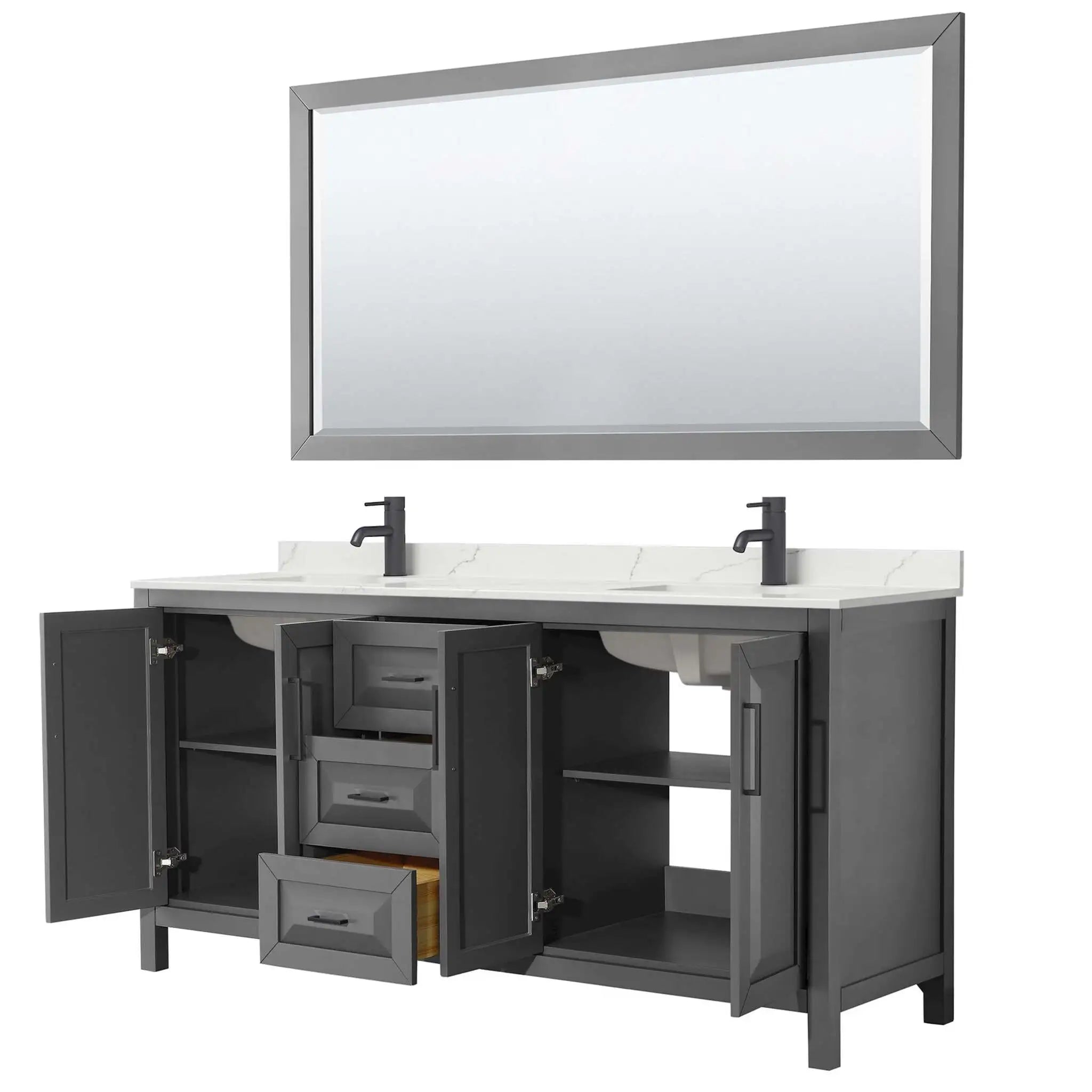 72" Daria Double Bathroom Vanity in Dark Gray with Matte Black Trim & 70" Mirror by Wyndham