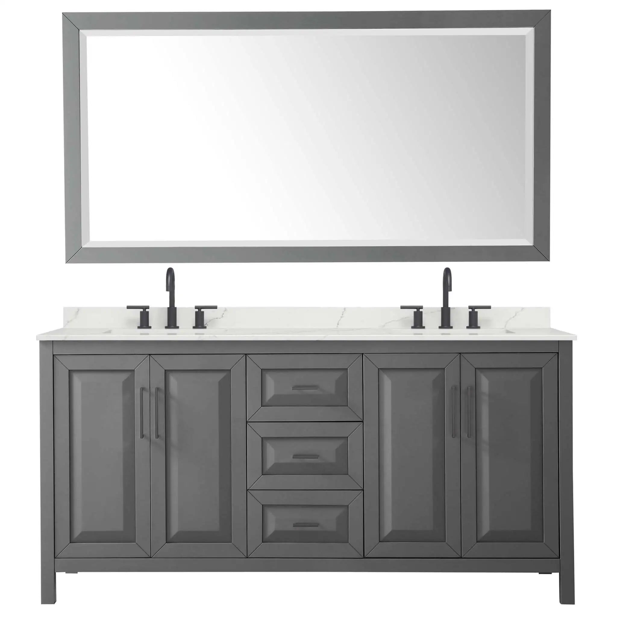 72" Daria Double Bathroom Vanity in Dark Gray with Matte Black Trim & 70" Mirror by Wyndham