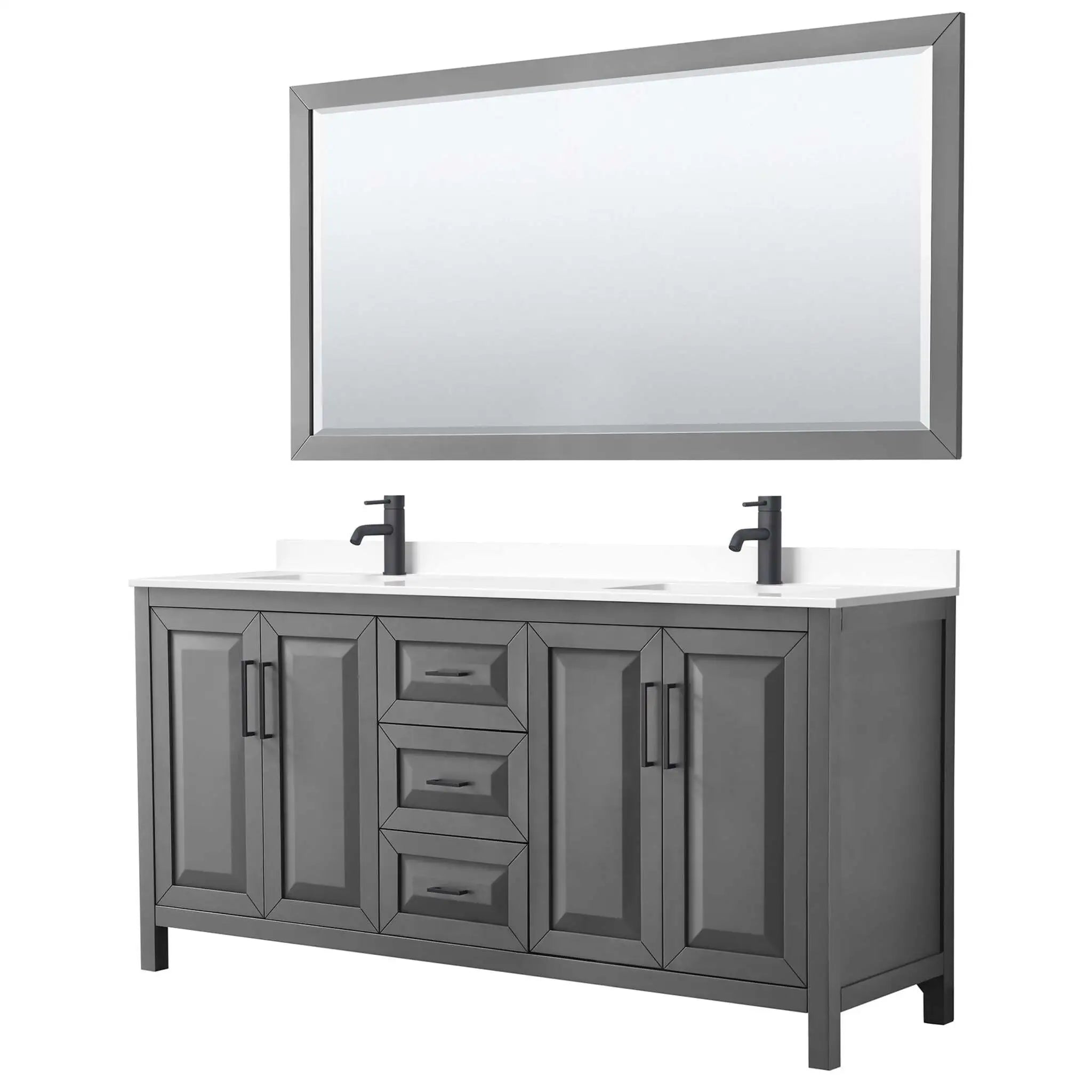 72" Daria Double Bathroom Vanity in Dark Gray with Matte Black Trim & 70" Mirror by Wyndham