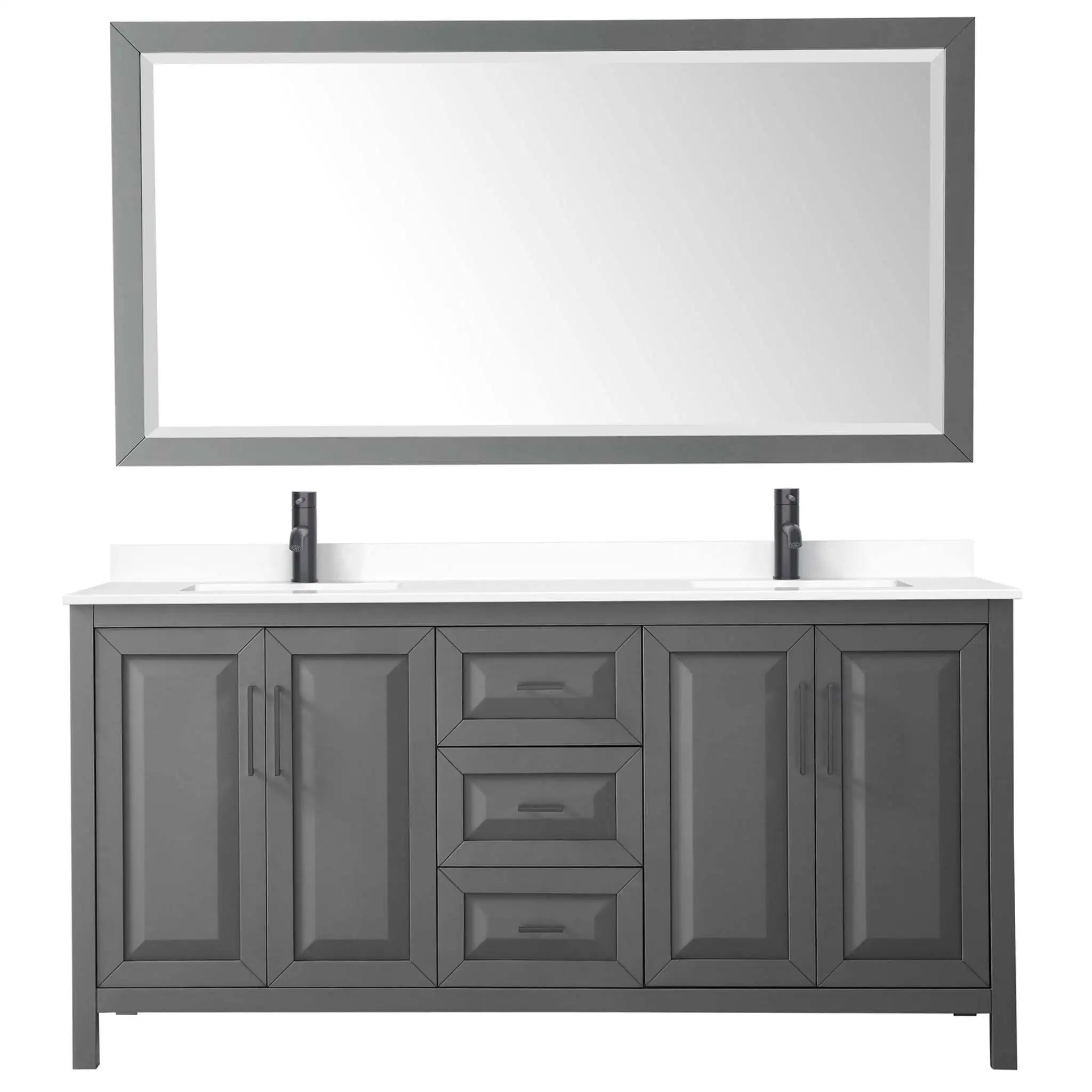 72" Daria Double Bathroom Vanity in Dark Gray with Matte Black Trim & 70" Mirror by Wyndham