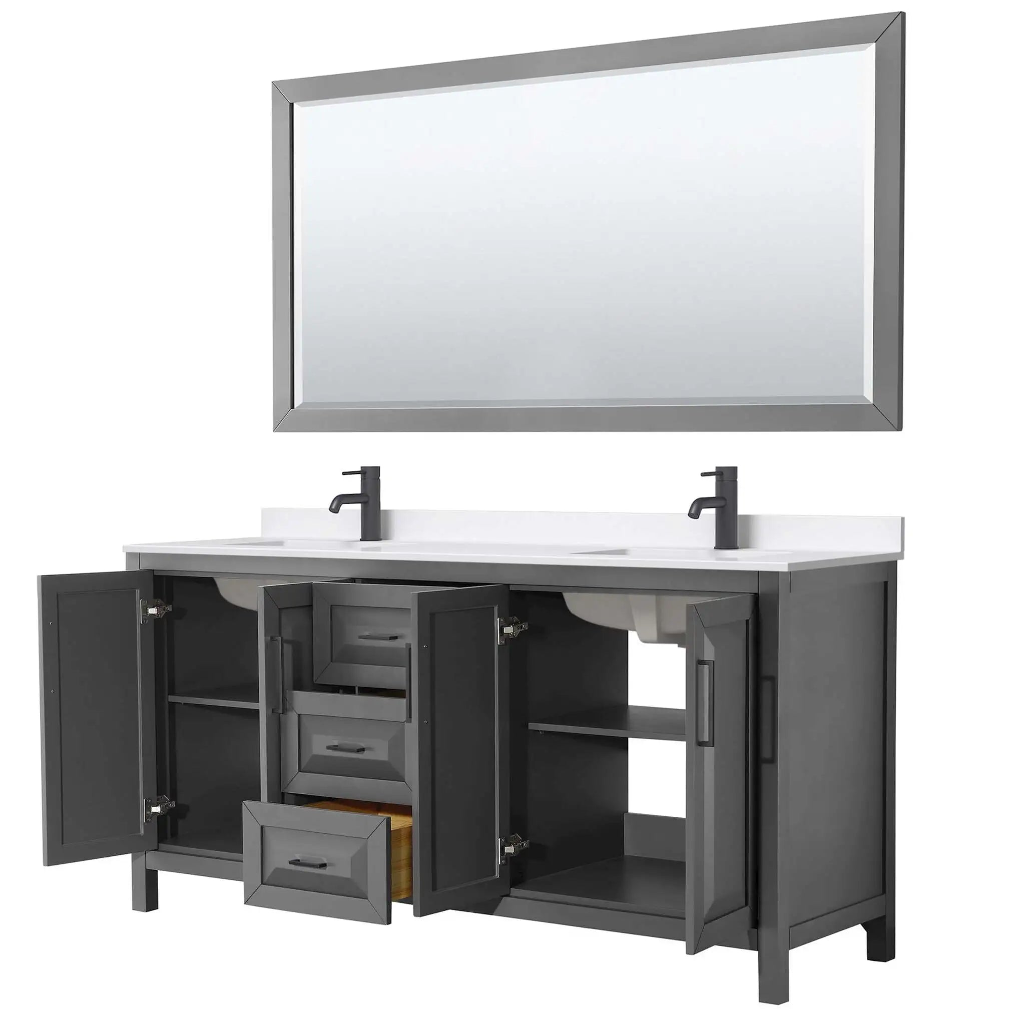 72" Daria Double Bathroom Vanity in Dark Gray with Matte Black Trim & 70" Mirror by Wyndham