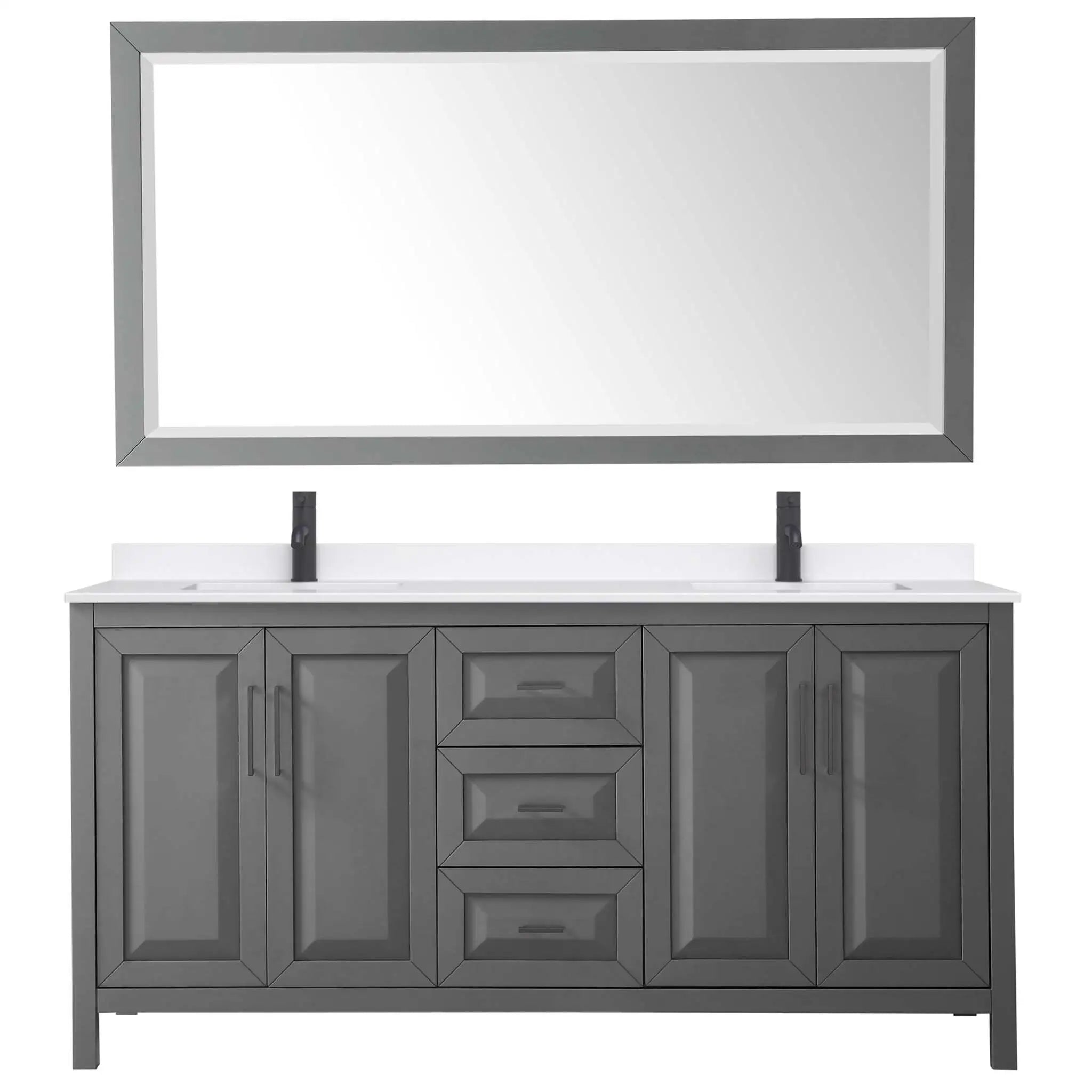 72" Daria Double Bathroom Vanity in Dark Gray with Matte Black Trim & 70" Mirror by Wyndham