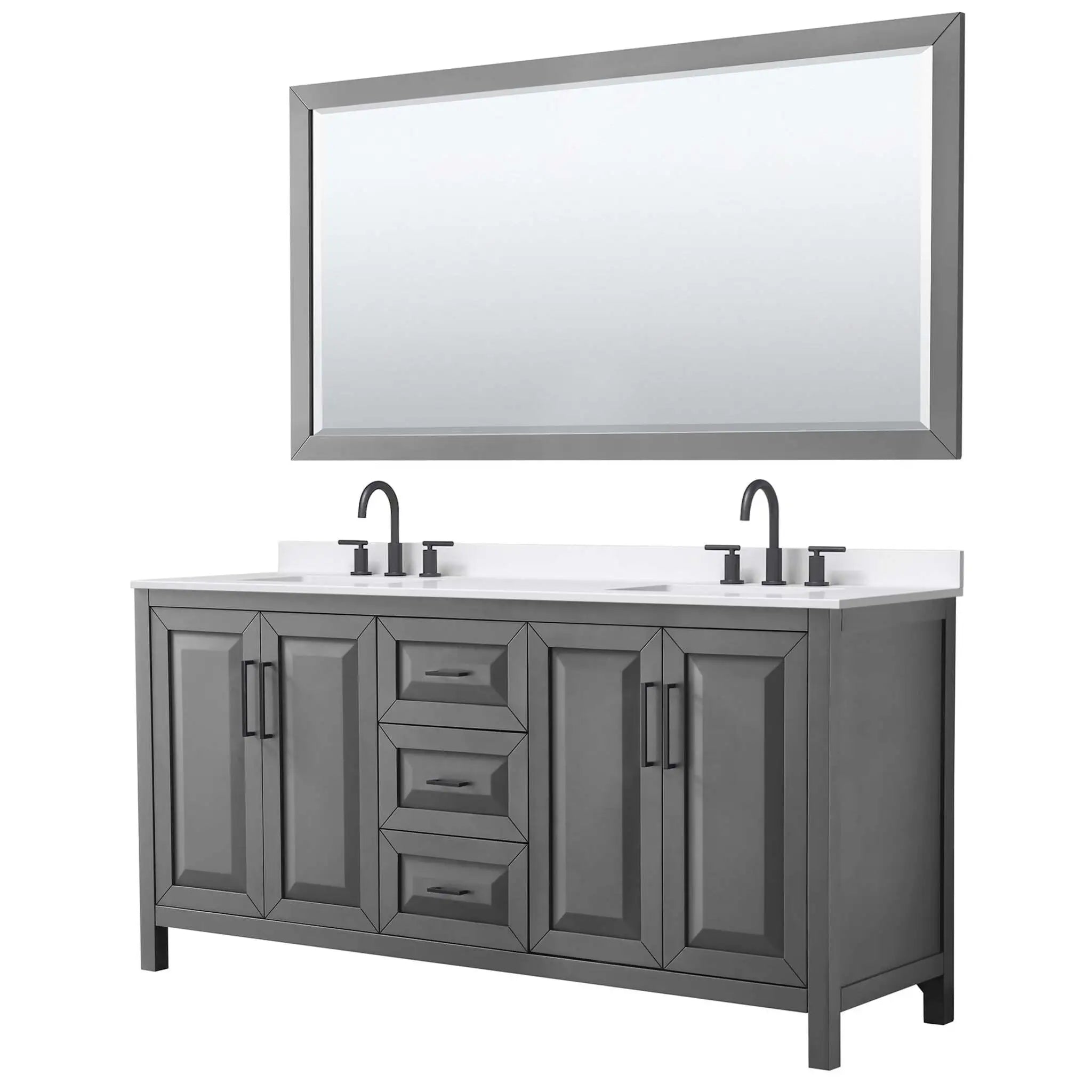 72" Daria Double Bathroom Vanity in Dark Gray with Matte Black Trim & 70" Mirror by Wyndham