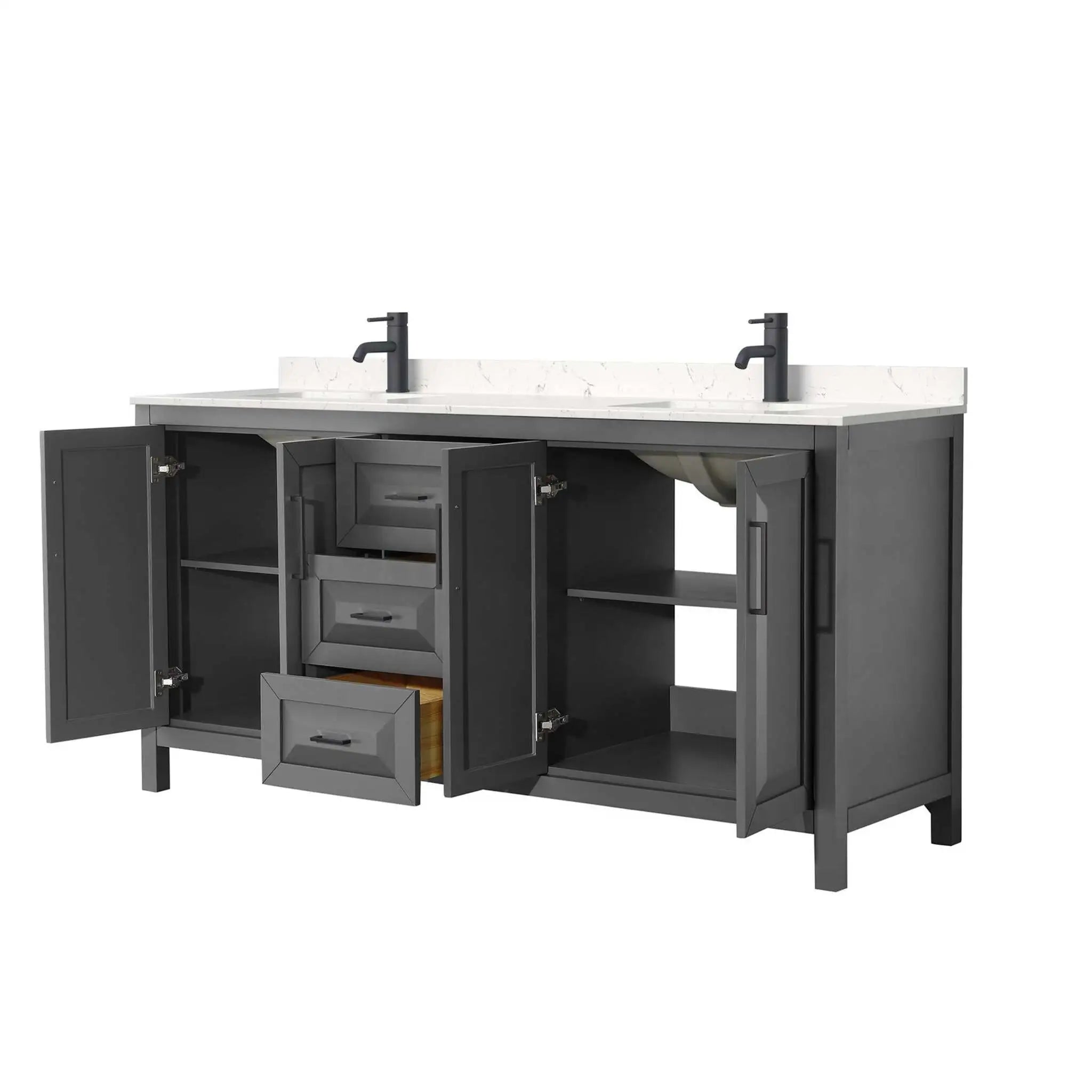 72" Daria Double Bathroom Vanity in Dark Gray with Matte Black Trim by Wyndham