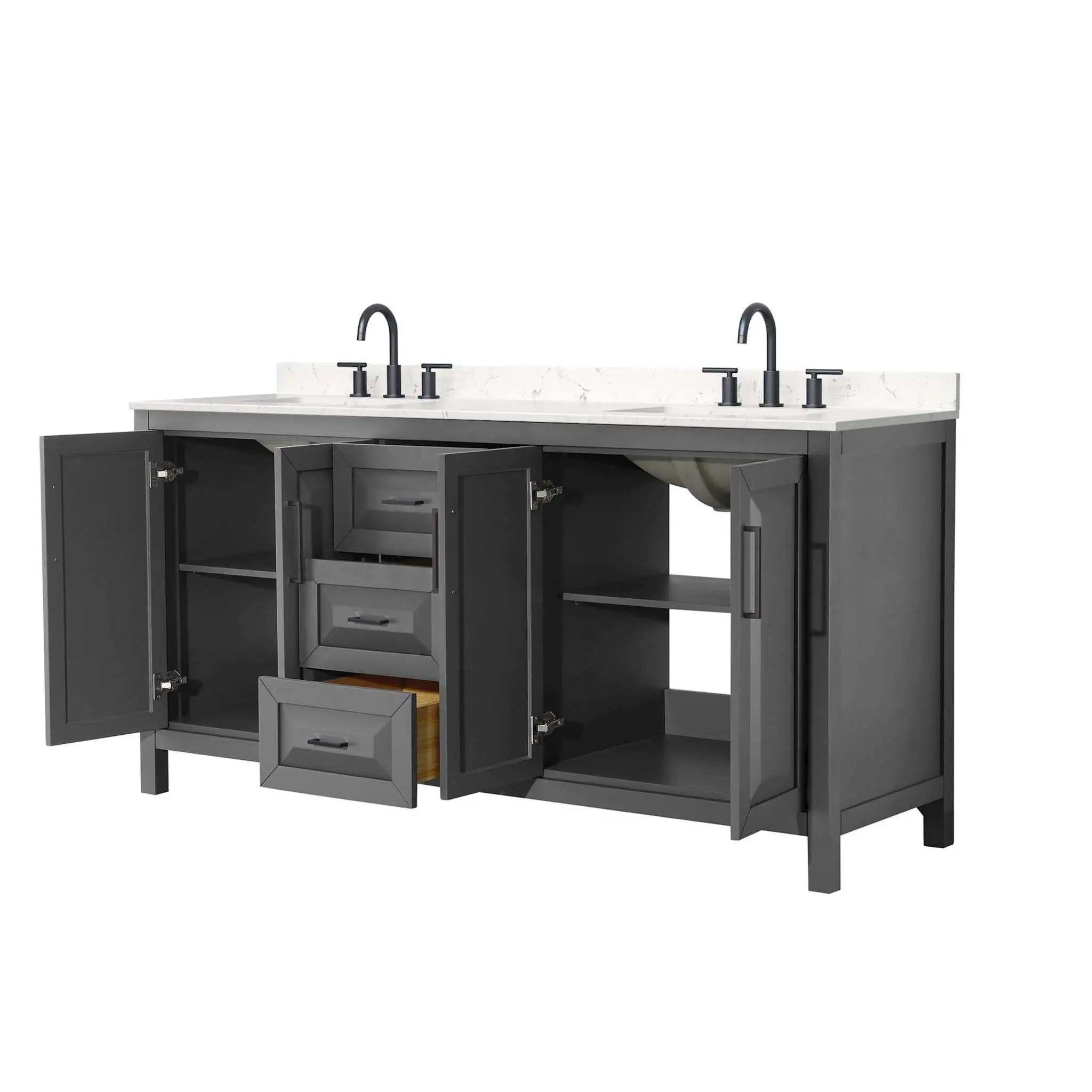 72" Daria Double Bathroom Vanity in Dark Gray with Matte Black Trim by Wyndham