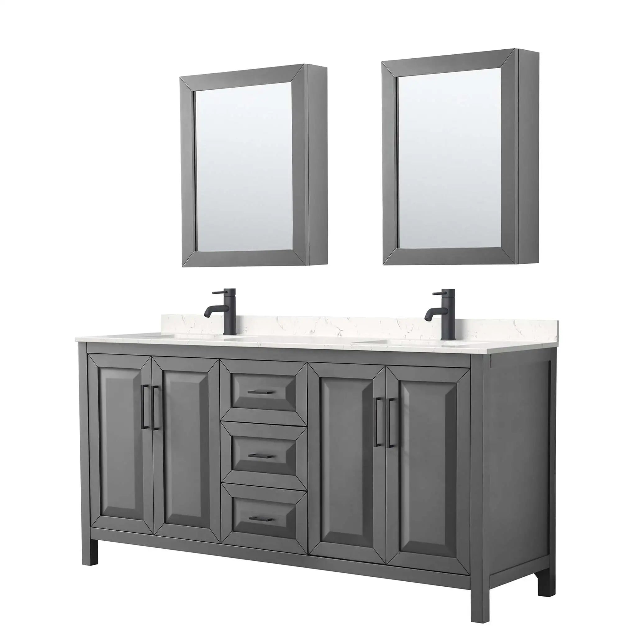 72" Daria Double Bathroom Vanity in Dark Gray with Matte Black Trim & Medicine Cabinet by Wyndham