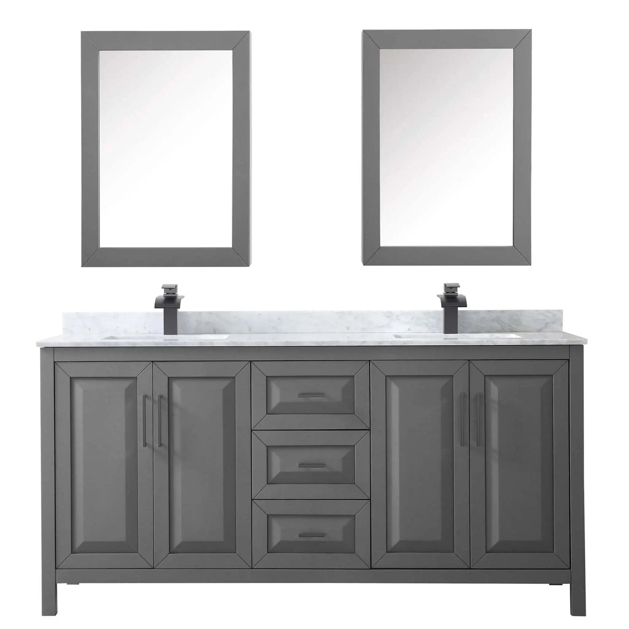 72" Daria Double Bathroom Vanity in Dark Gray with Matte Black Trim & Medicine Cabinet by Wyndham