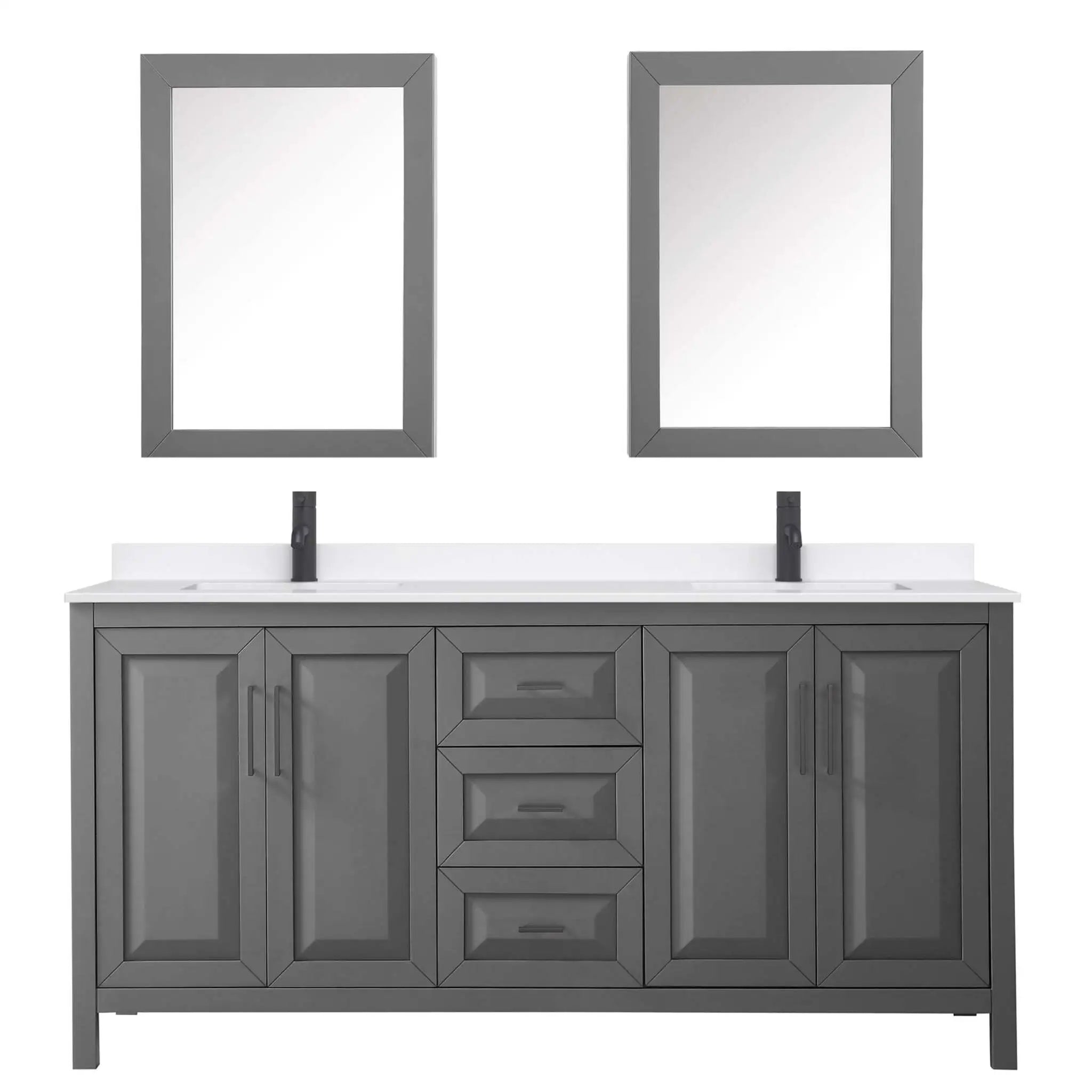 72" Daria Double Bathroom Vanity in Dark Gray with Matte Black Trim & Medicine Cabinet by Wyndham