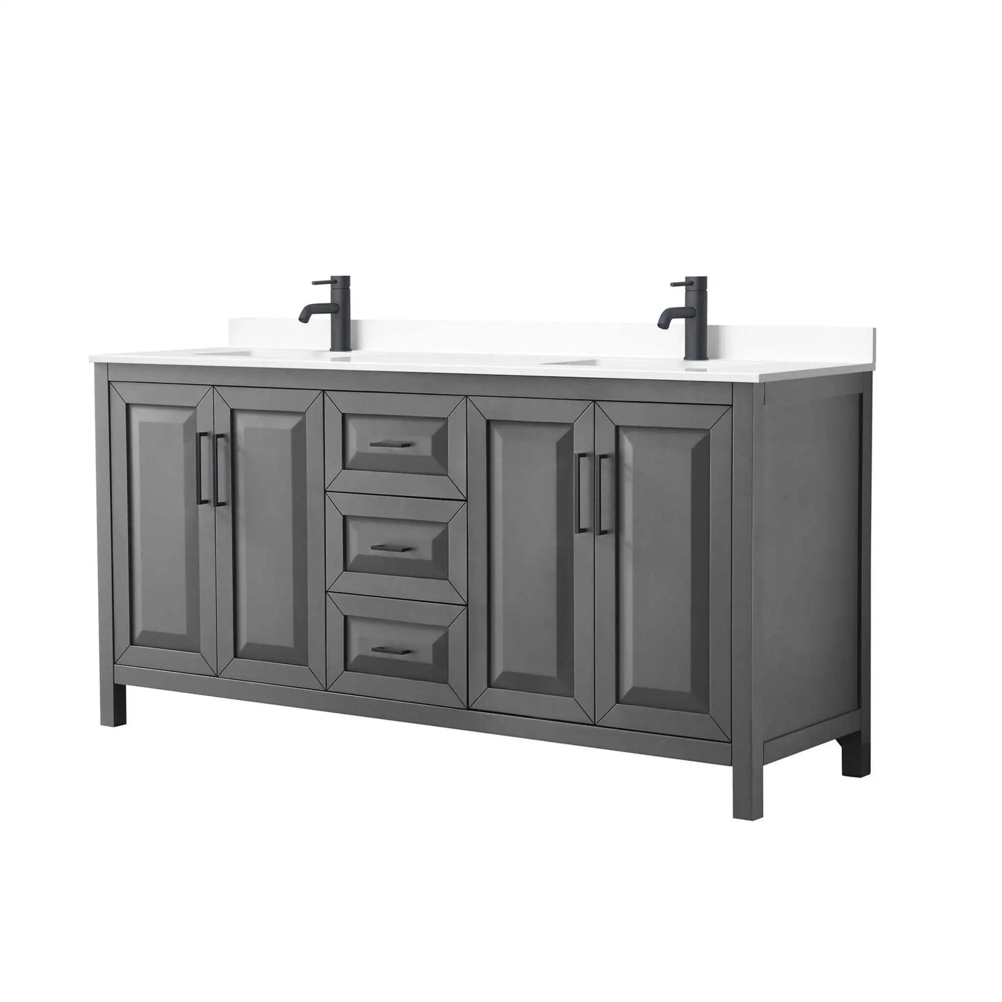 72" Daria Double Bathroom Vanity in Dark Gray with Matte Black Trim by Wyndham
