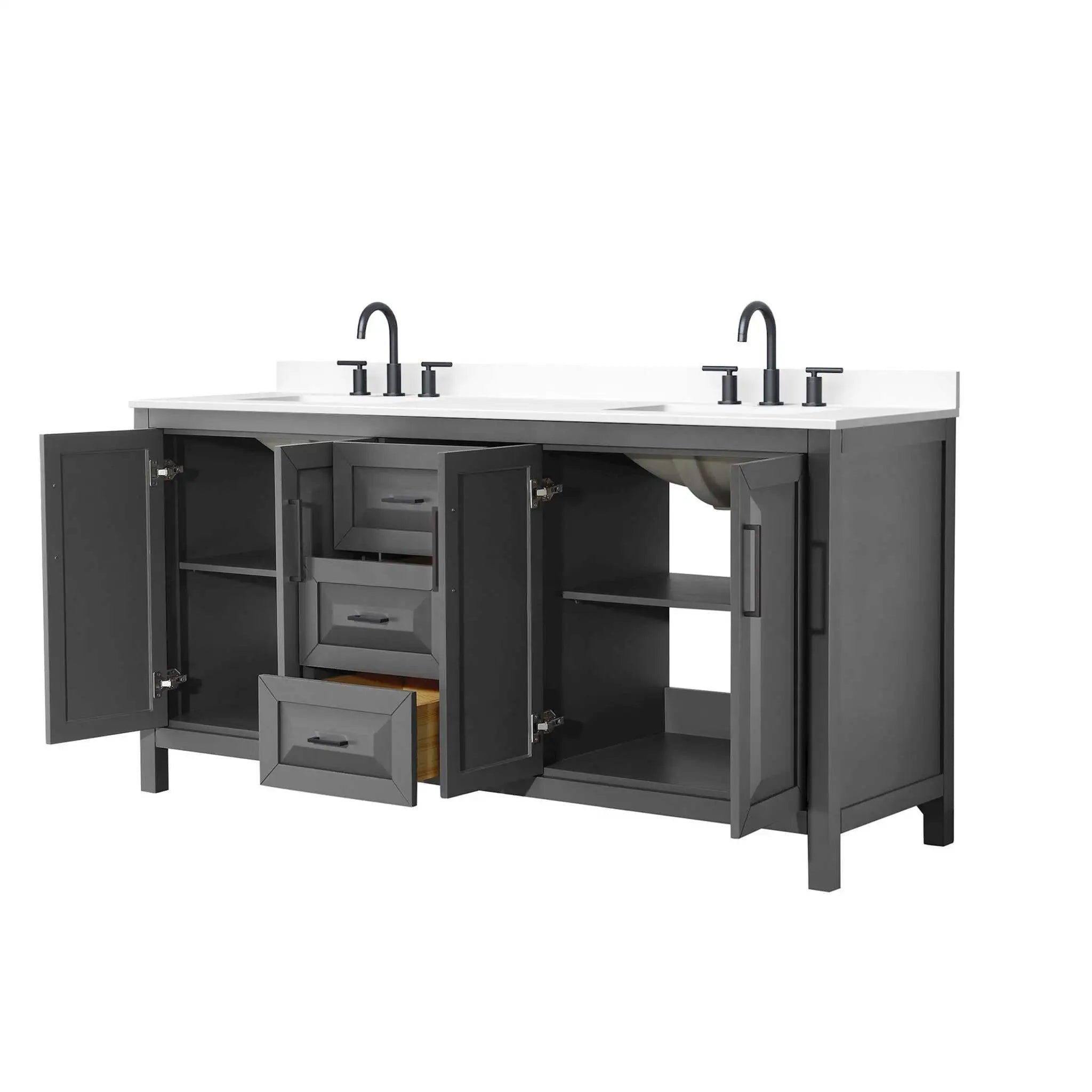 72" Daria Double Bathroom Vanity in Dark Gray with Matte Black Trim by Wyndham