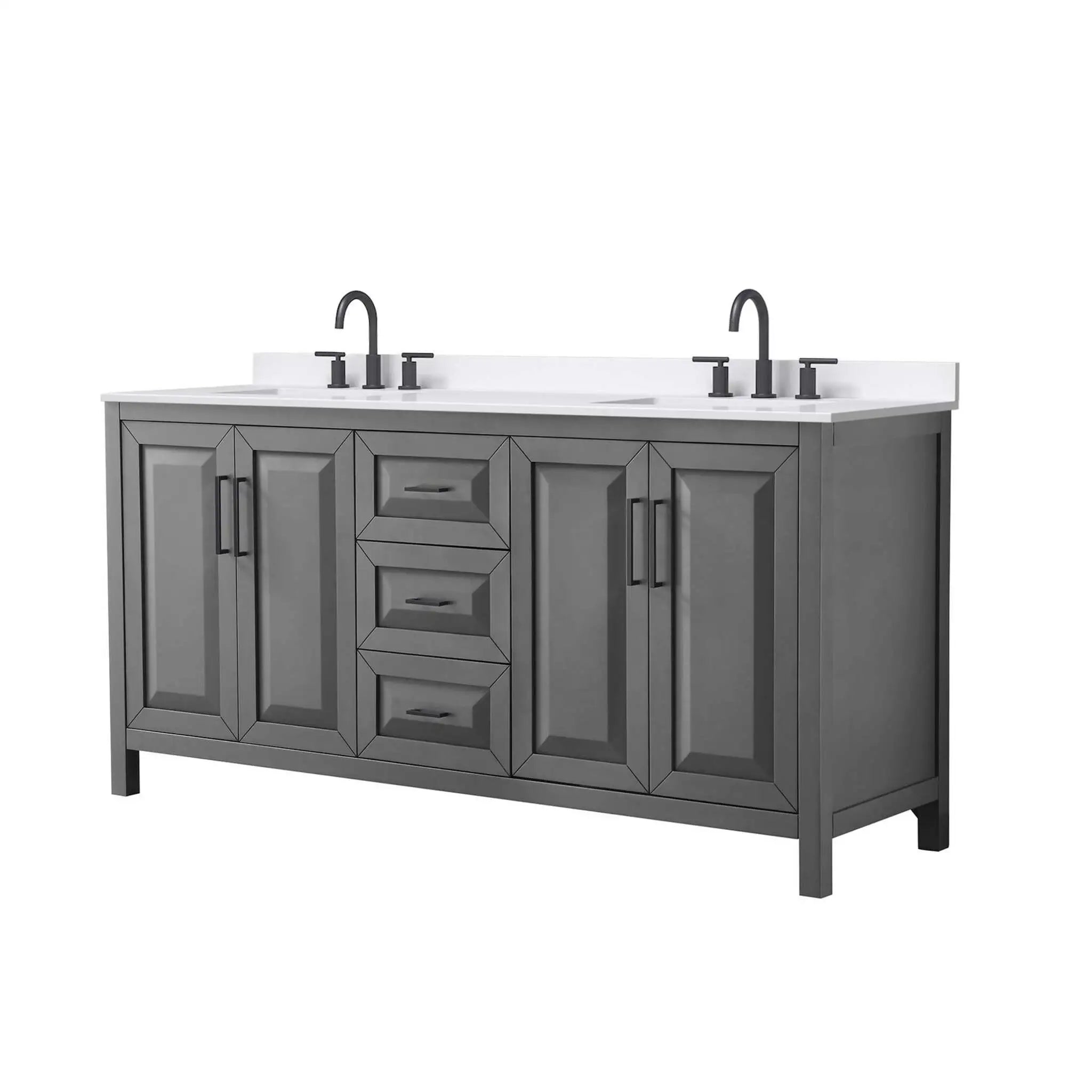 72" Daria Double Bathroom Vanity in Dark Gray with Matte Black Trim by Wyndham