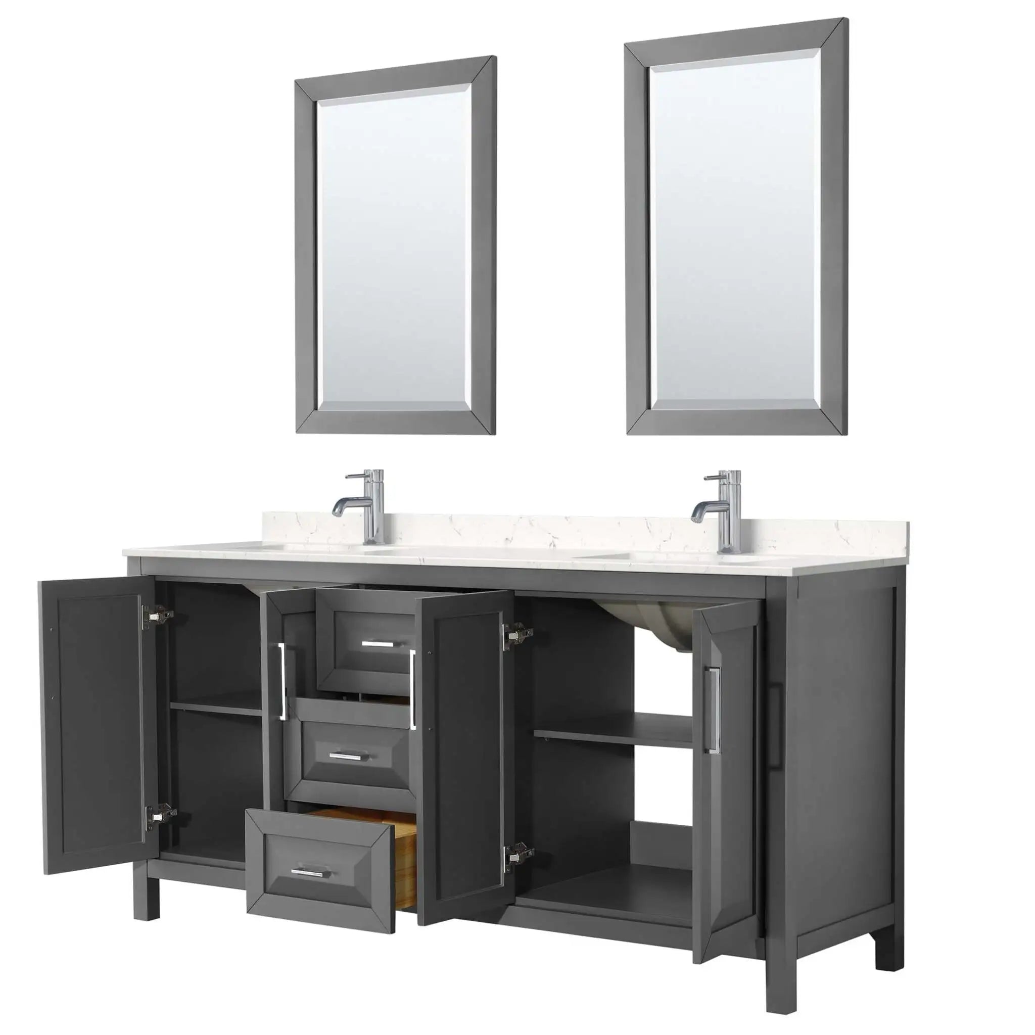 72" Daria Double Bathroom Vanity in Dark Gray with Polished Chrome Trim & 24" Mirror by Wyndham