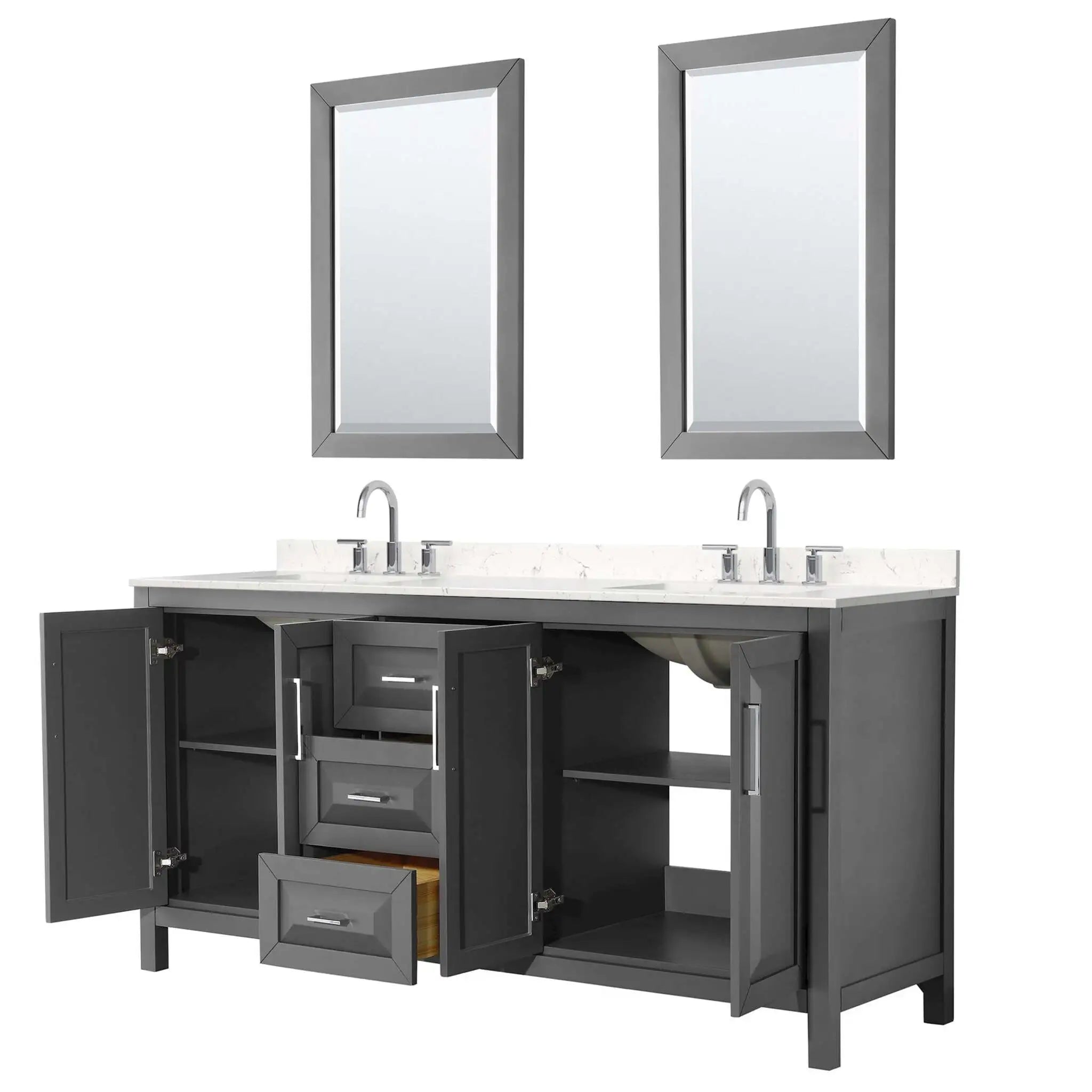 72" Daria Double Bathroom Vanity in Dark Gray with Polished Chrome Trim & 24" Mirror by Wyndham