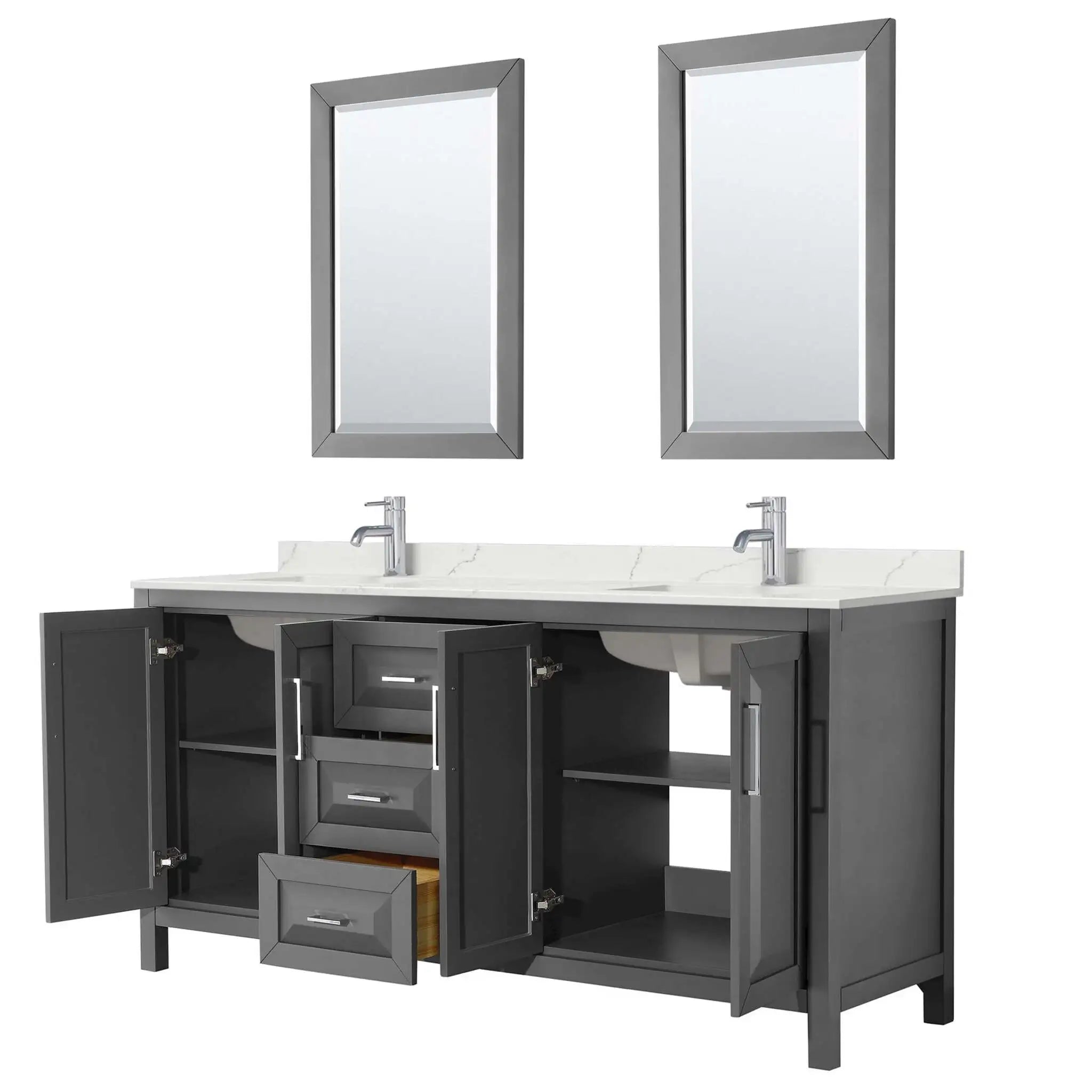 72" Daria Double Bathroom Vanity in Dark Gray with Polished Chrome Trim & 24" Mirror by Wyndham