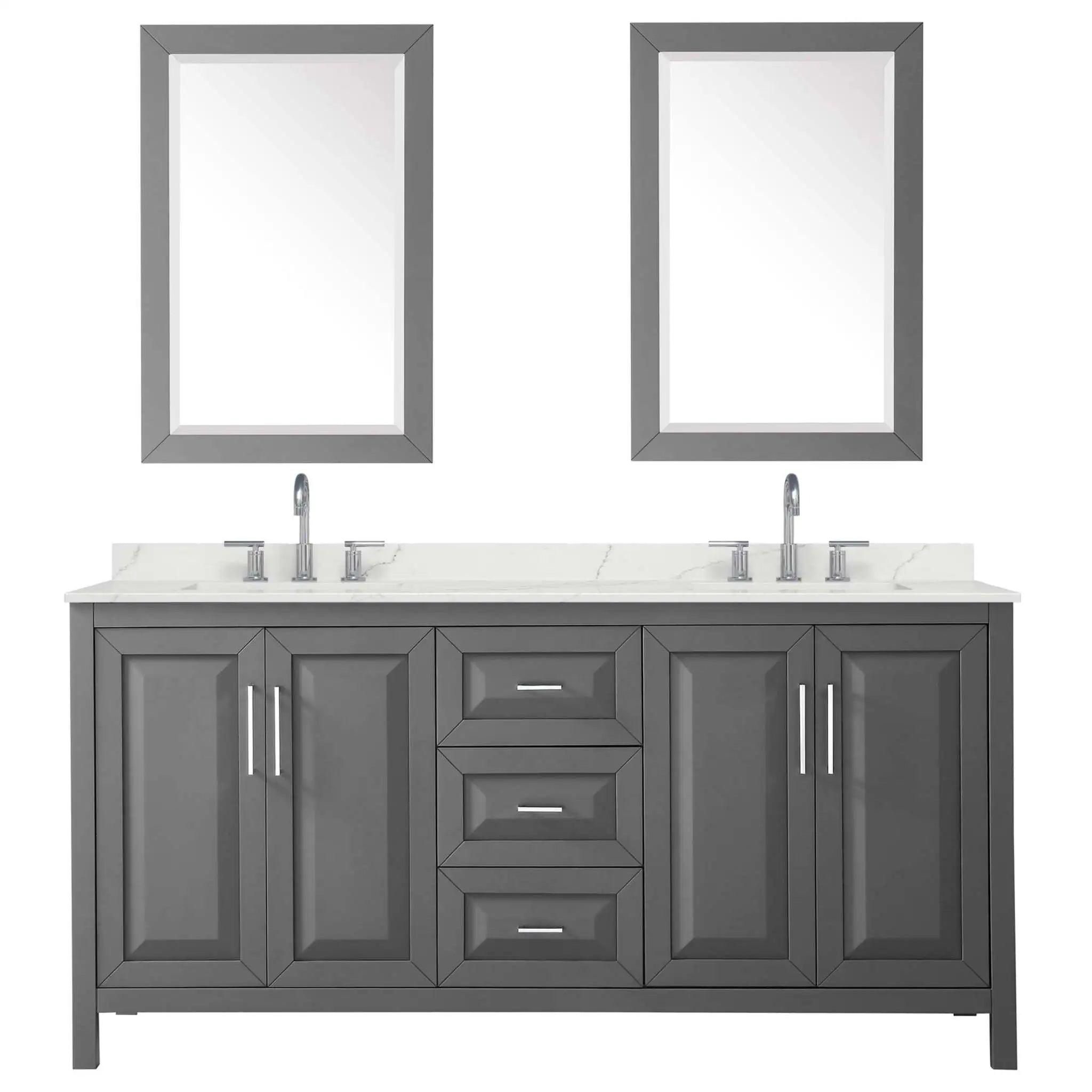 72" Daria Double Bathroom Vanity in Dark Gray with Polished Chrome Trim & 24" Mirror by Wyndham