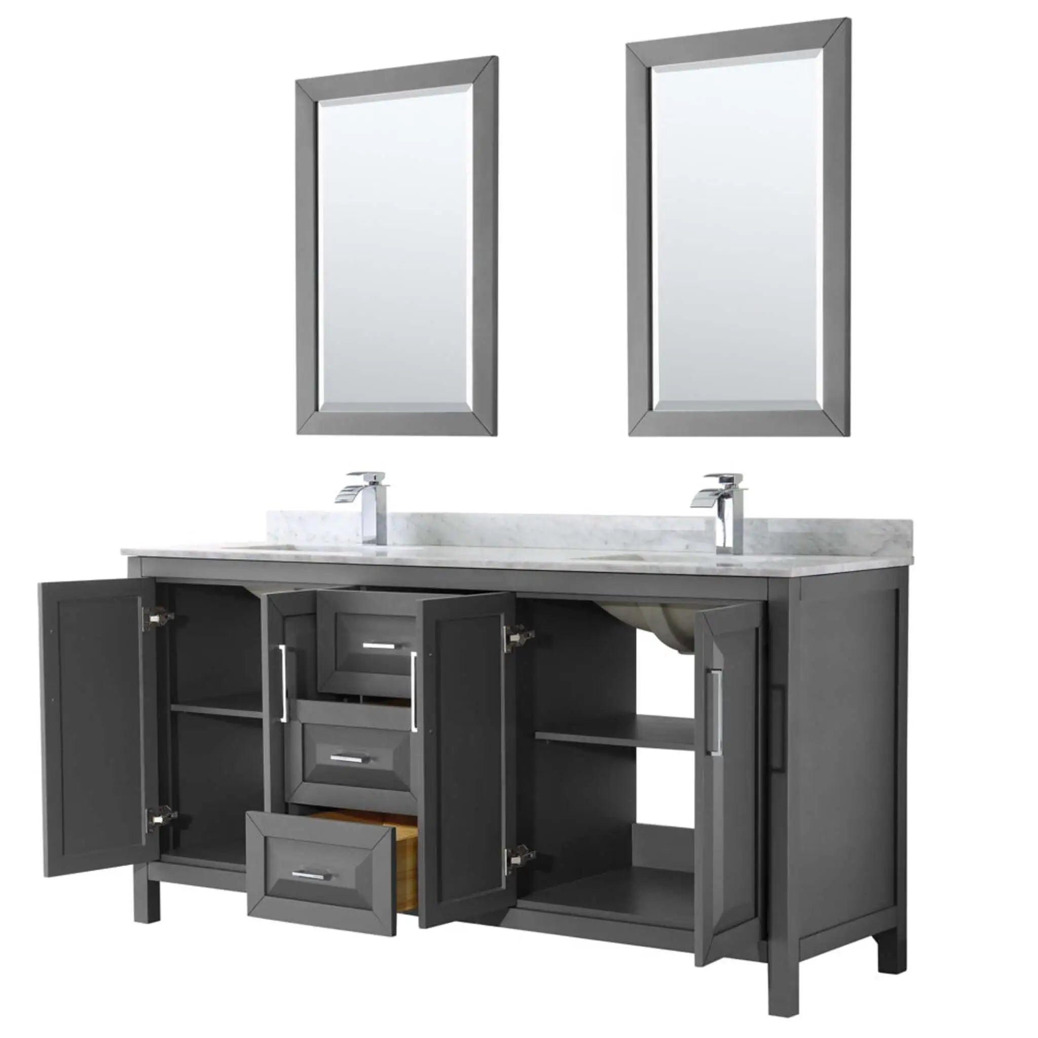 72" Daria Double Bathroom Vanity in Dark Gray with Polished Chrome Trim & 24" Mirror by Wyndham