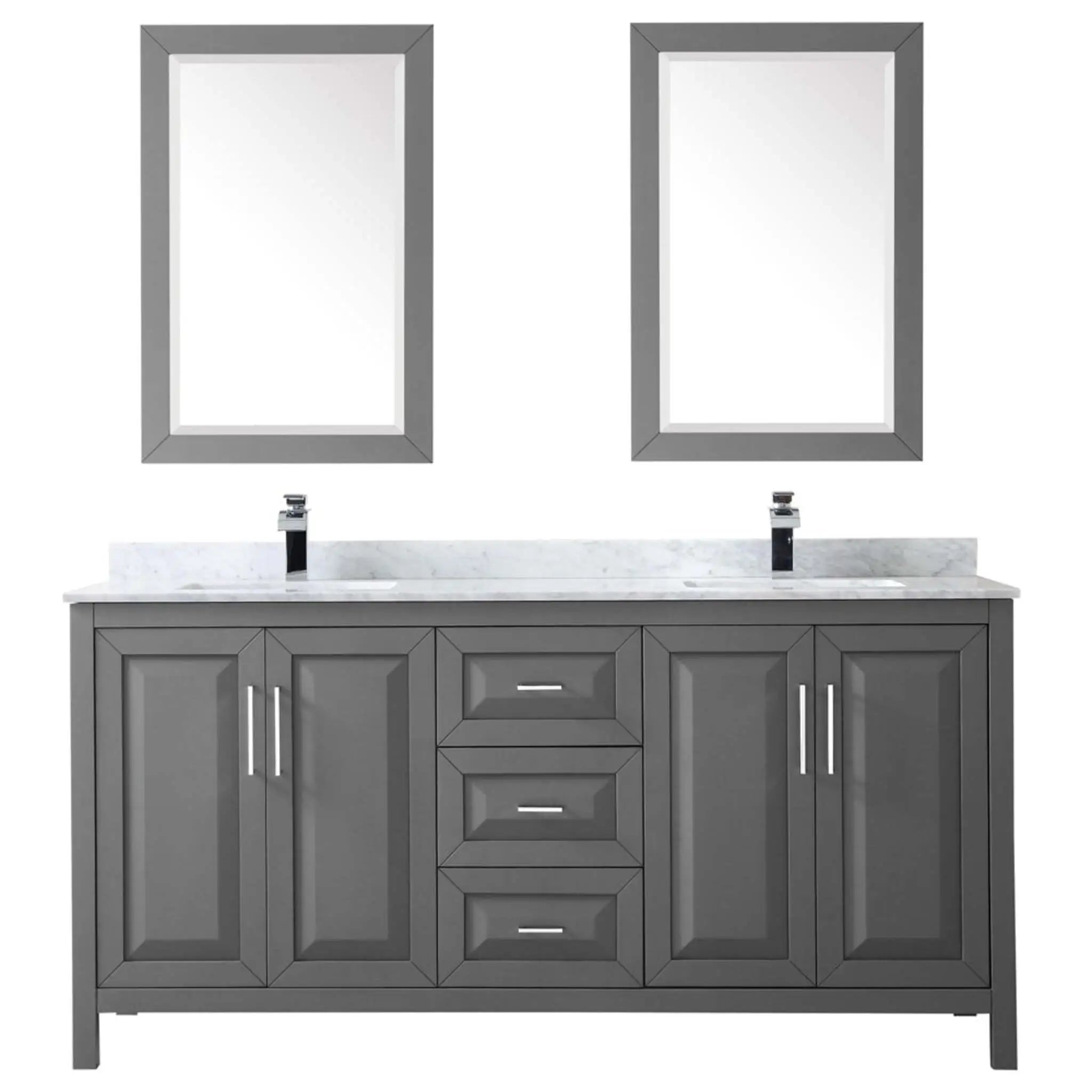 72" Daria Double Bathroom Vanity in Dark Gray with Polished Chrome Trim & 24" Mirror by Wyndham