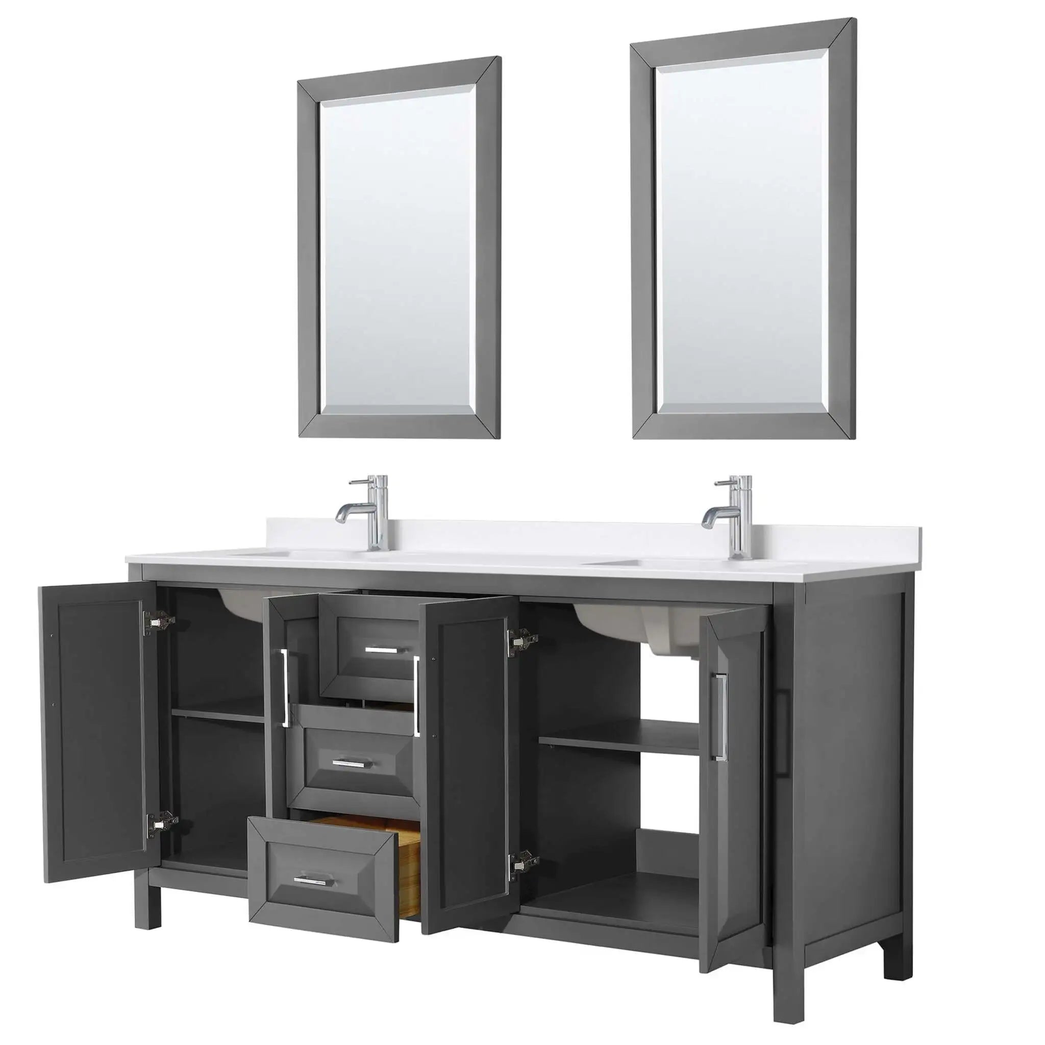 72" Daria Double Bathroom Vanity in Dark Gray with Polished Chrome Trim & 24" Mirror by Wyndham