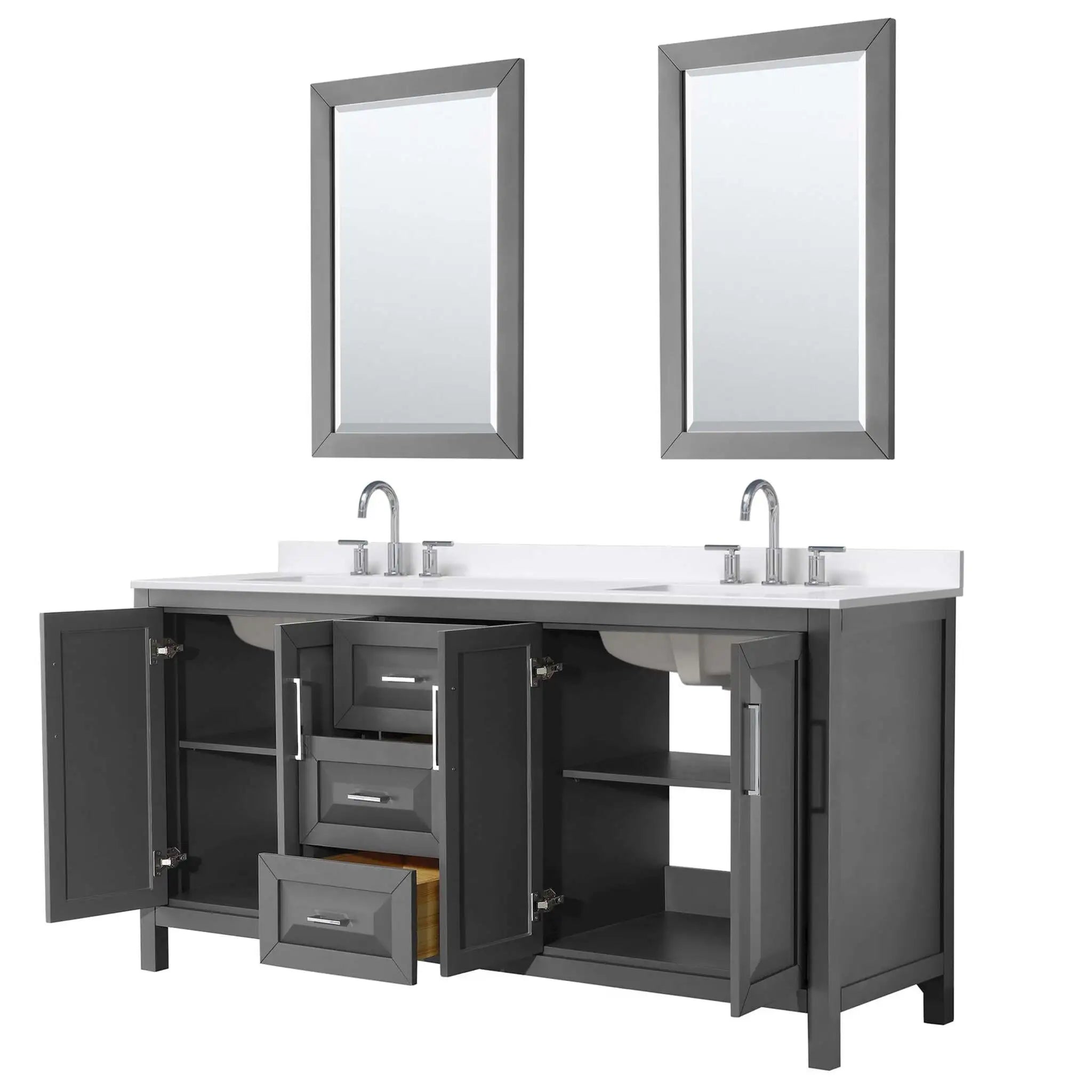 72" Daria Double Bathroom Vanity in Dark Gray with Polished Chrome Trim & 24" Mirror by Wyndham