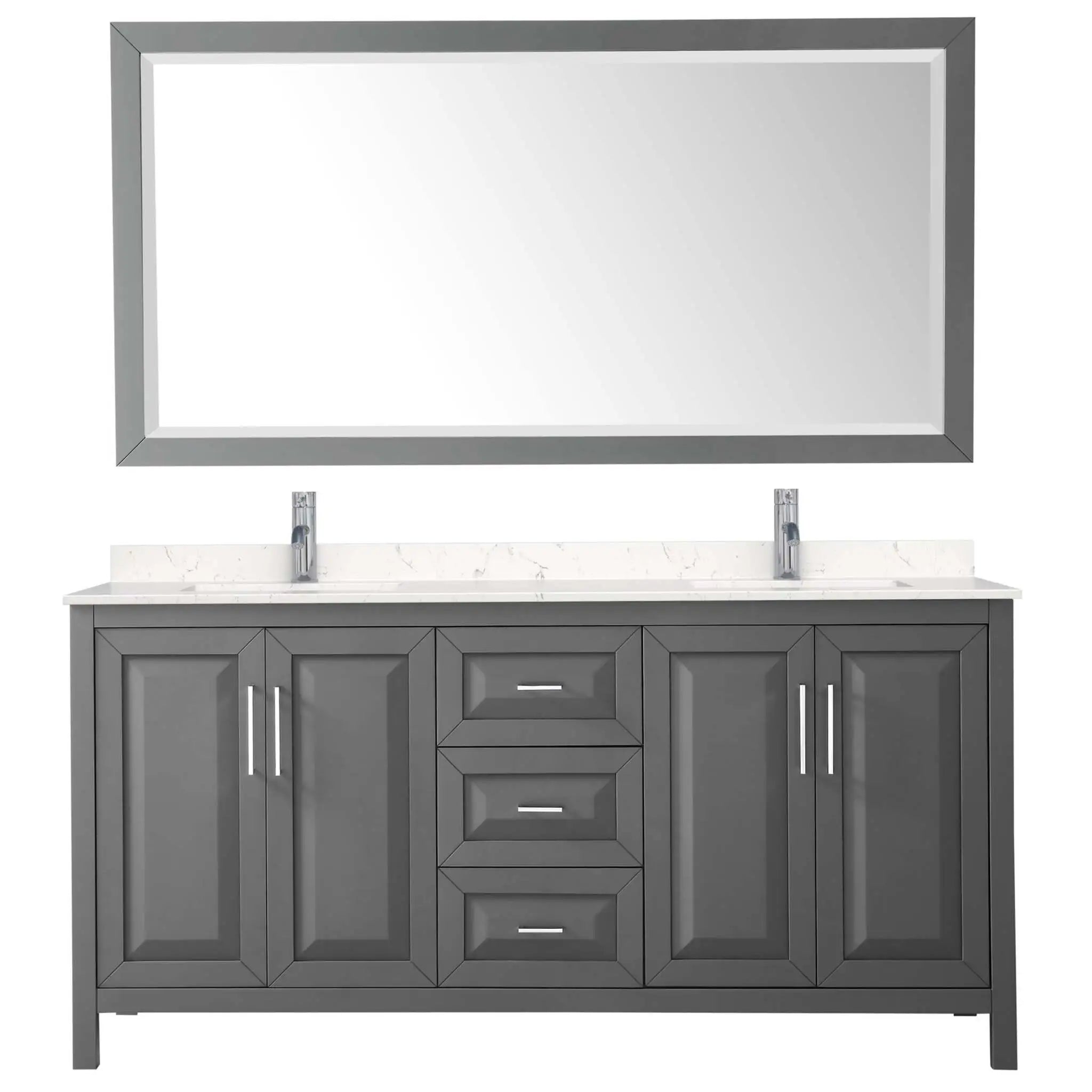 72" Daria Double Bathroom Vanity in Dark Gray with Polished Chrome Trim & 70" Mirror by Wyndham
