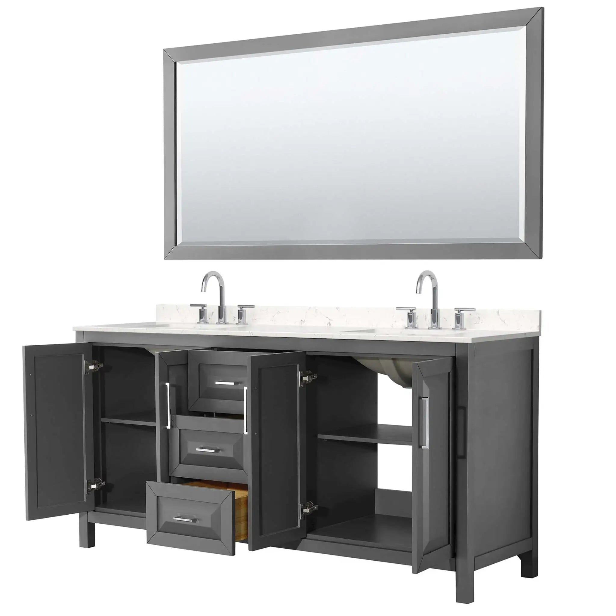 72" Daria Double Bathroom Vanity in Dark Gray with Polished Chrome Trim & 70" Mirror by Wyndham