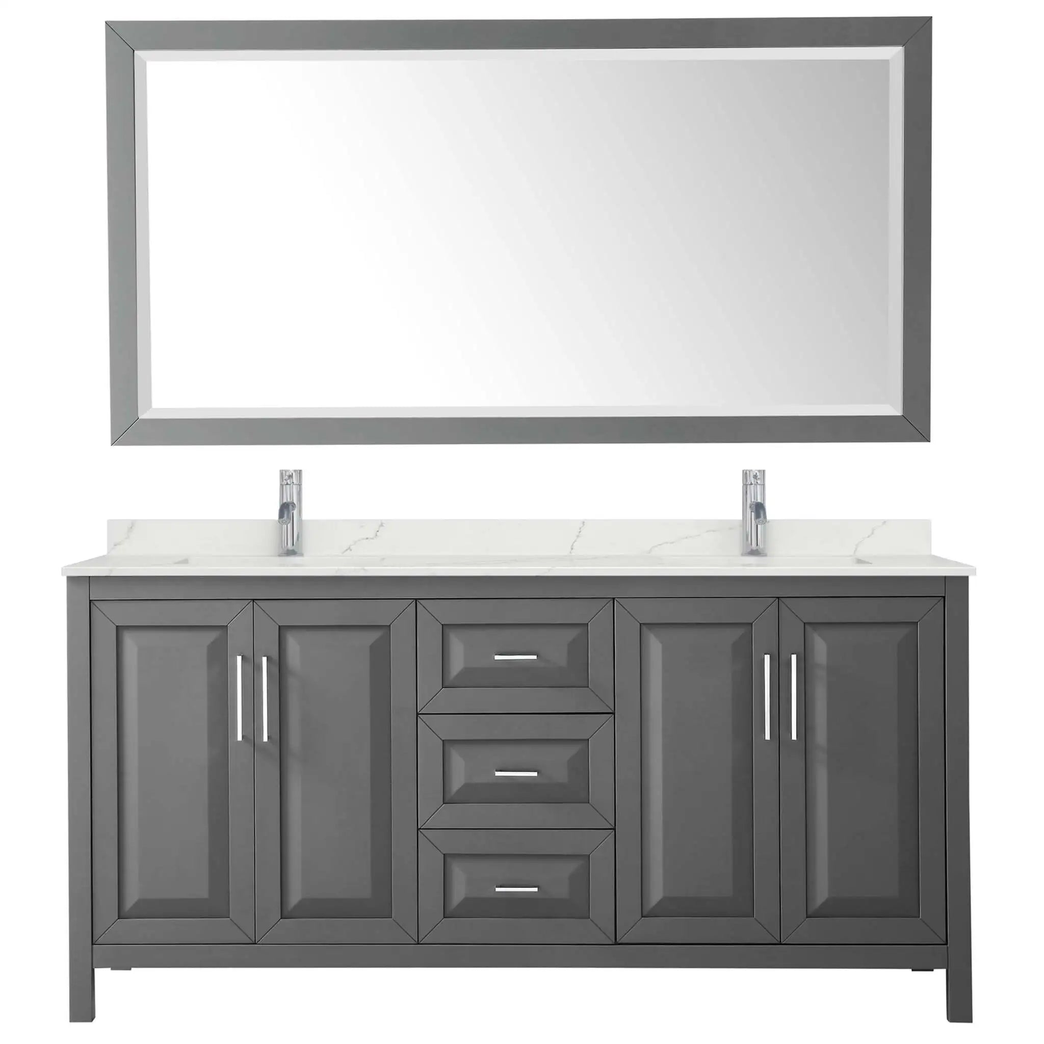 72" Daria Double Bathroom Vanity in Dark Gray with Polished Chrome Trim & 70" Mirror by Wyndham