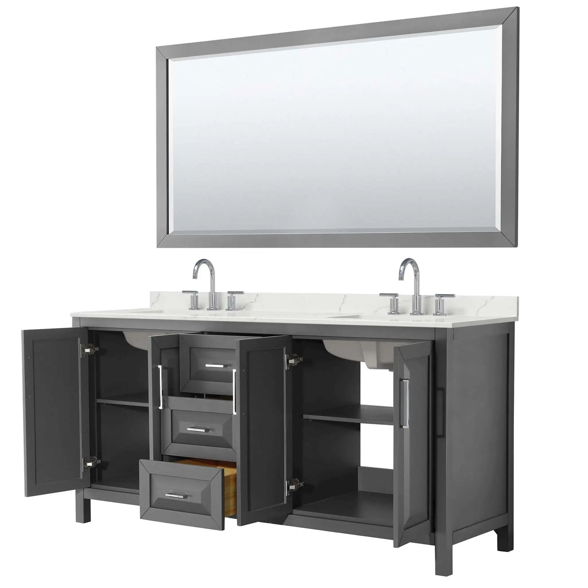 72" Daria Double Bathroom Vanity in Dark Gray with Polished Chrome Trim & 70" Mirror by Wyndham