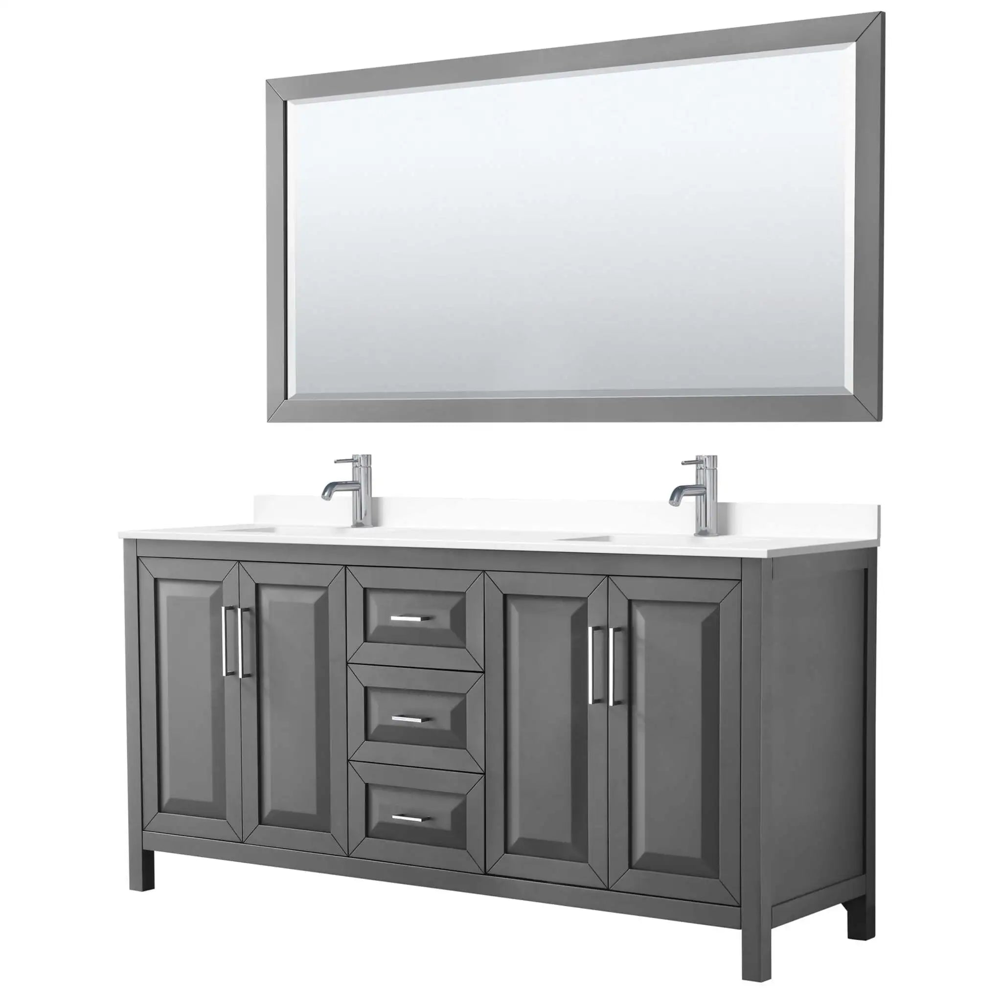 72" Daria Double Bathroom Vanity in Dark Gray with Polished Chrome Trim & 70" Mirror by Wyndham