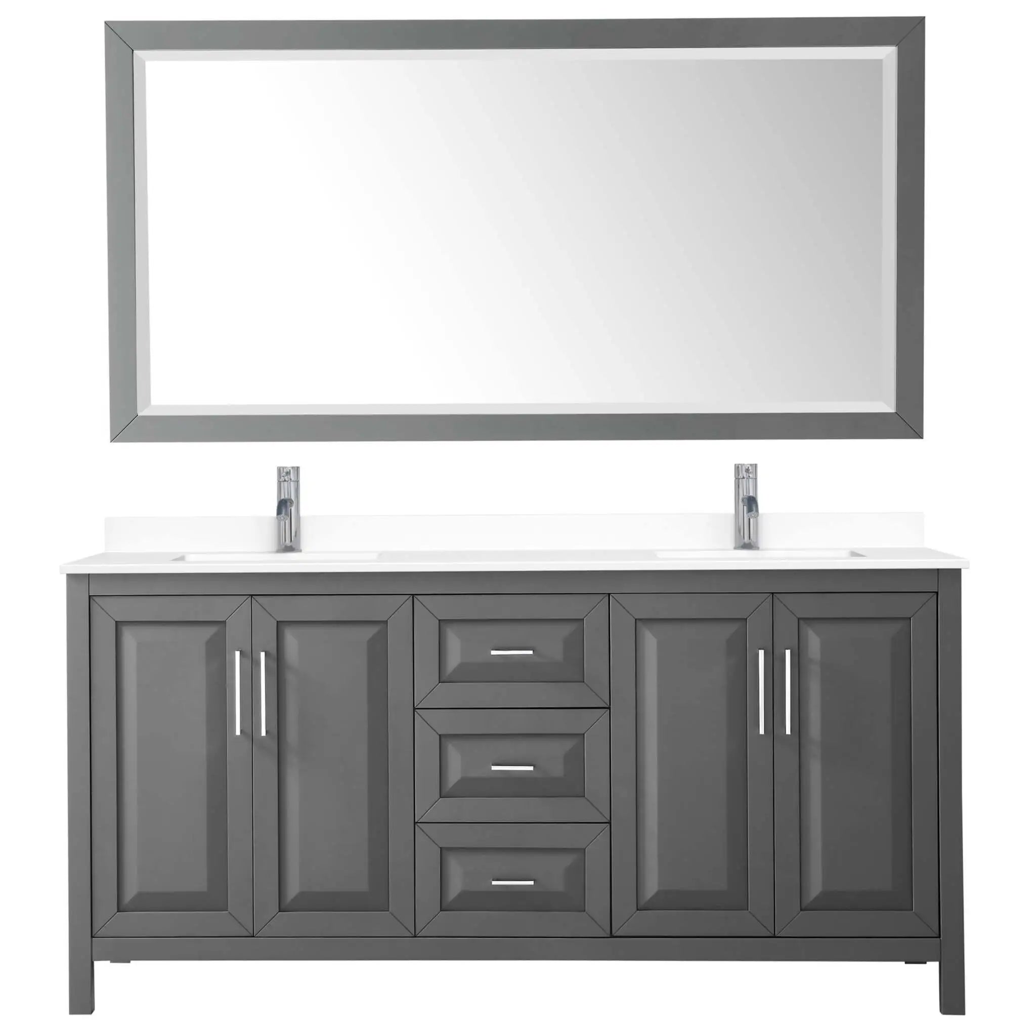 72" Daria Double Bathroom Vanity in Dark Gray with Polished Chrome Trim & 70" Mirror by Wyndham