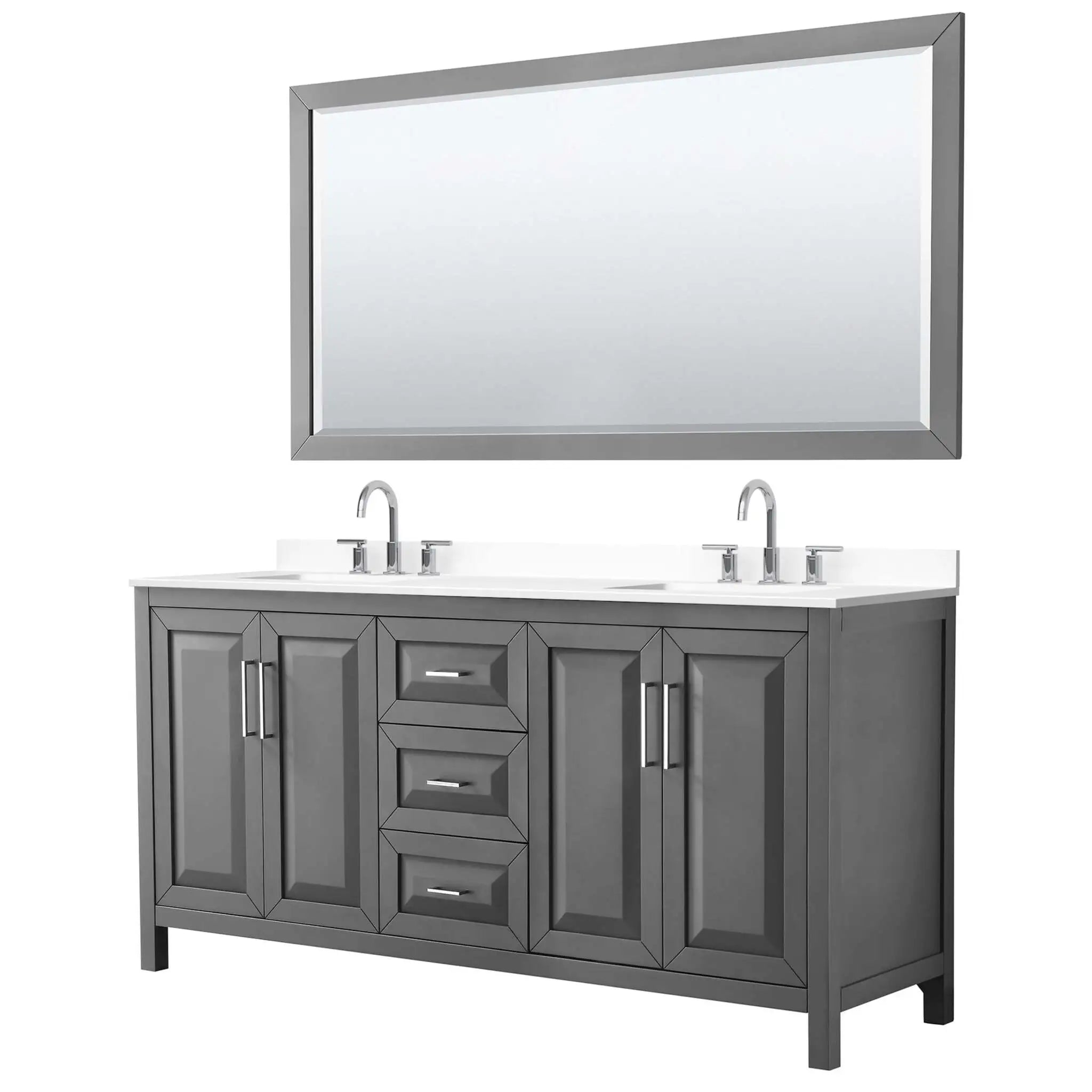72" Daria Double Bathroom Vanity in Dark Gray with Polished Chrome Trim & 70" Mirror by Wyndham