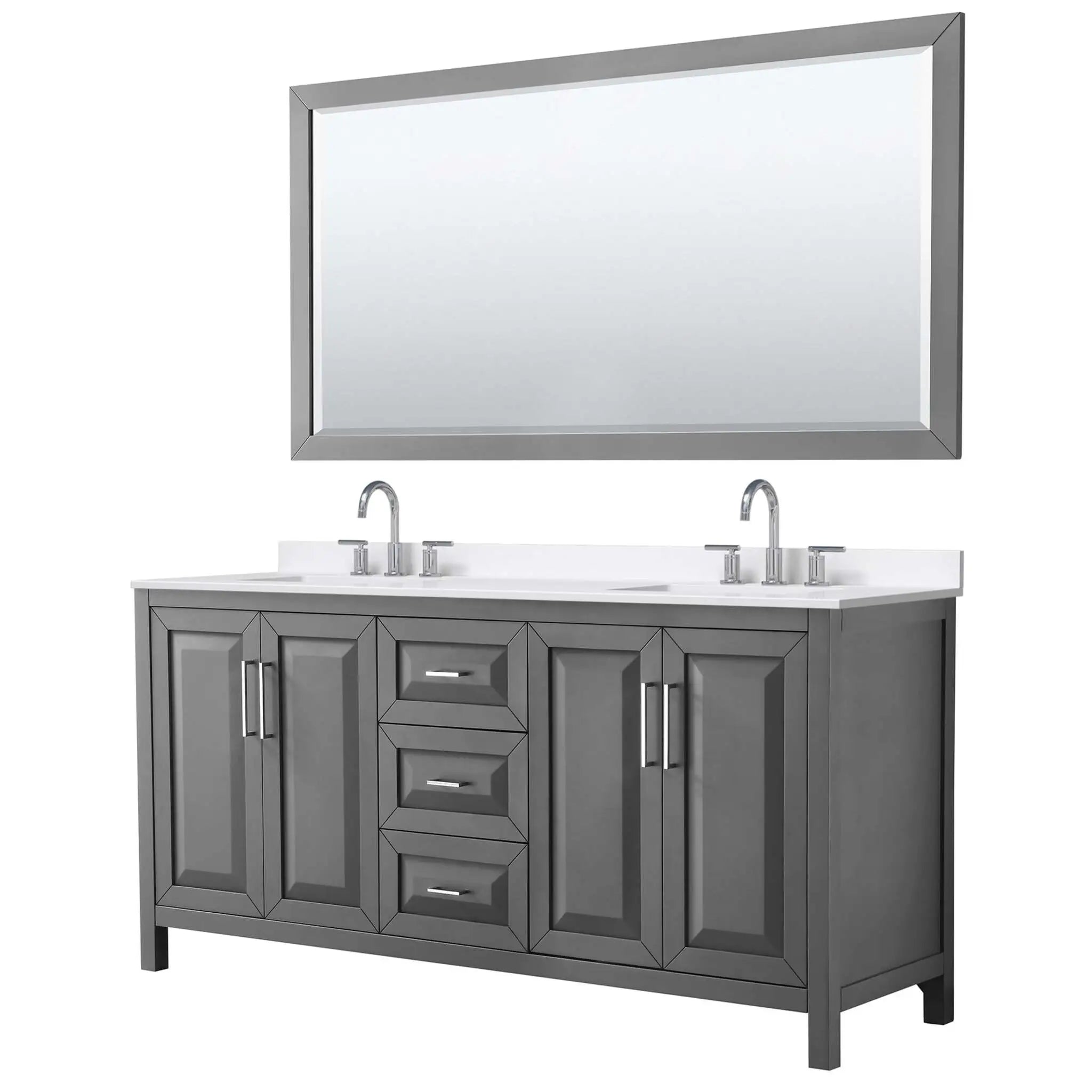 72" Daria Double Bathroom Vanity in Dark Gray with Polished Chrome Trim & 70" Mirror by Wyndham