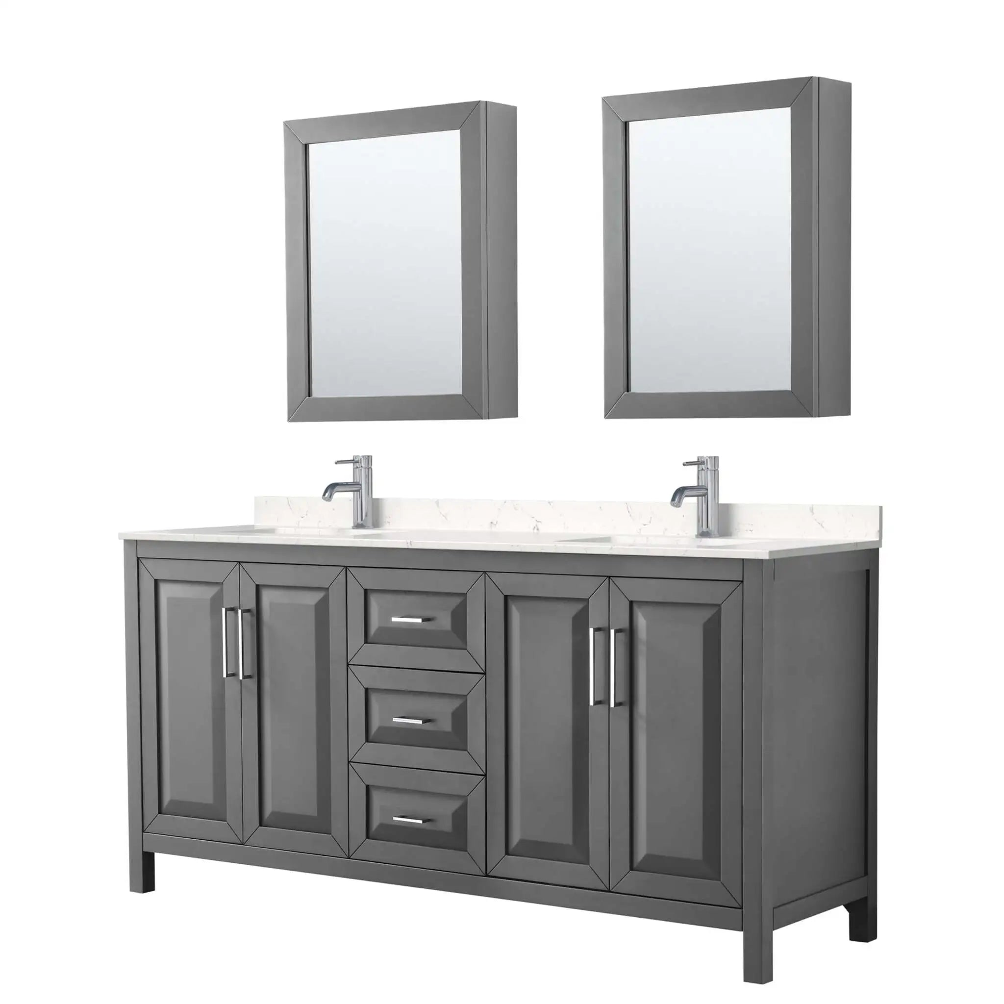 72" Daria Double Bathroom Vanity in Dark Gray with Polished Chrome Trim & Medicine Cabinet by Wyndham