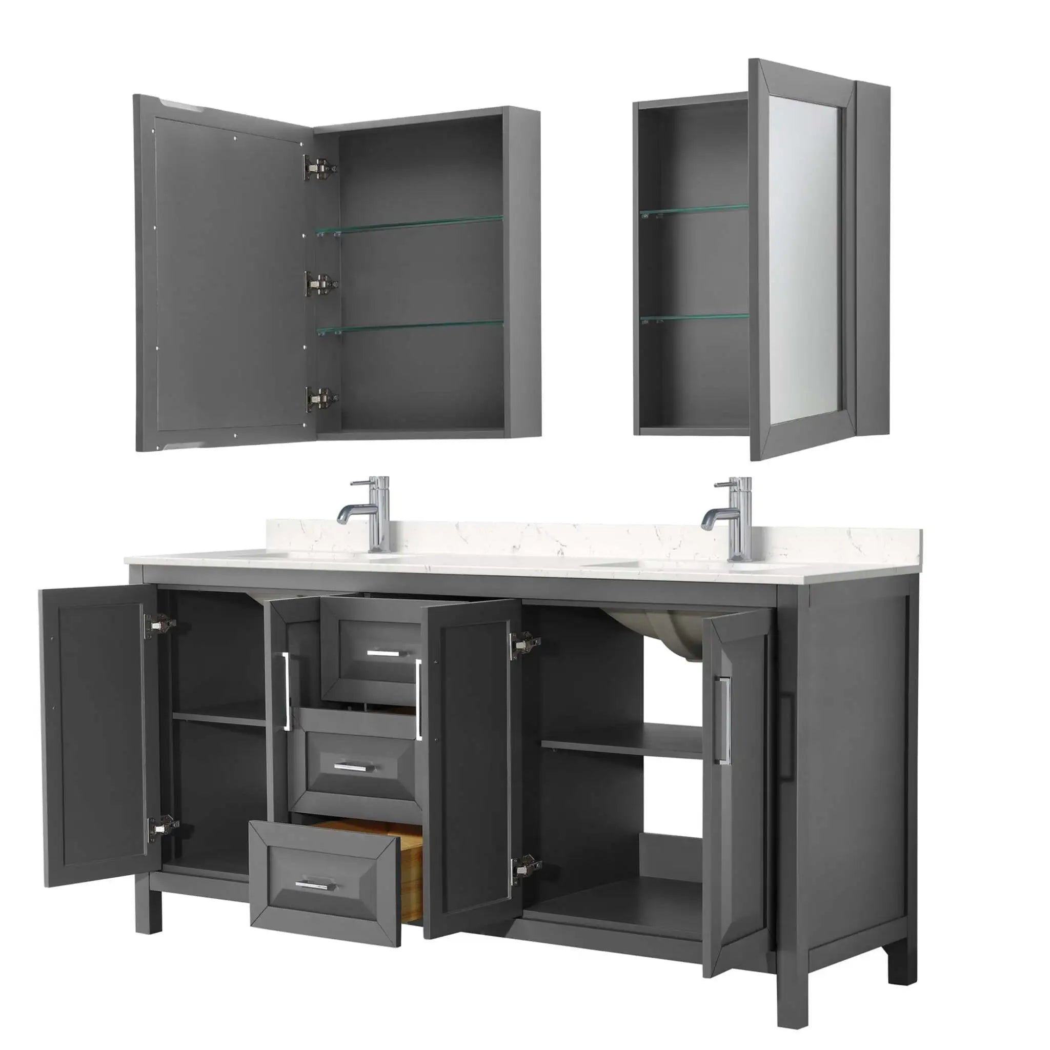 72" Daria Double Bathroom Vanity in Dark Gray with Polished Chrome Trim & Medicine Cabinet by Wyndham