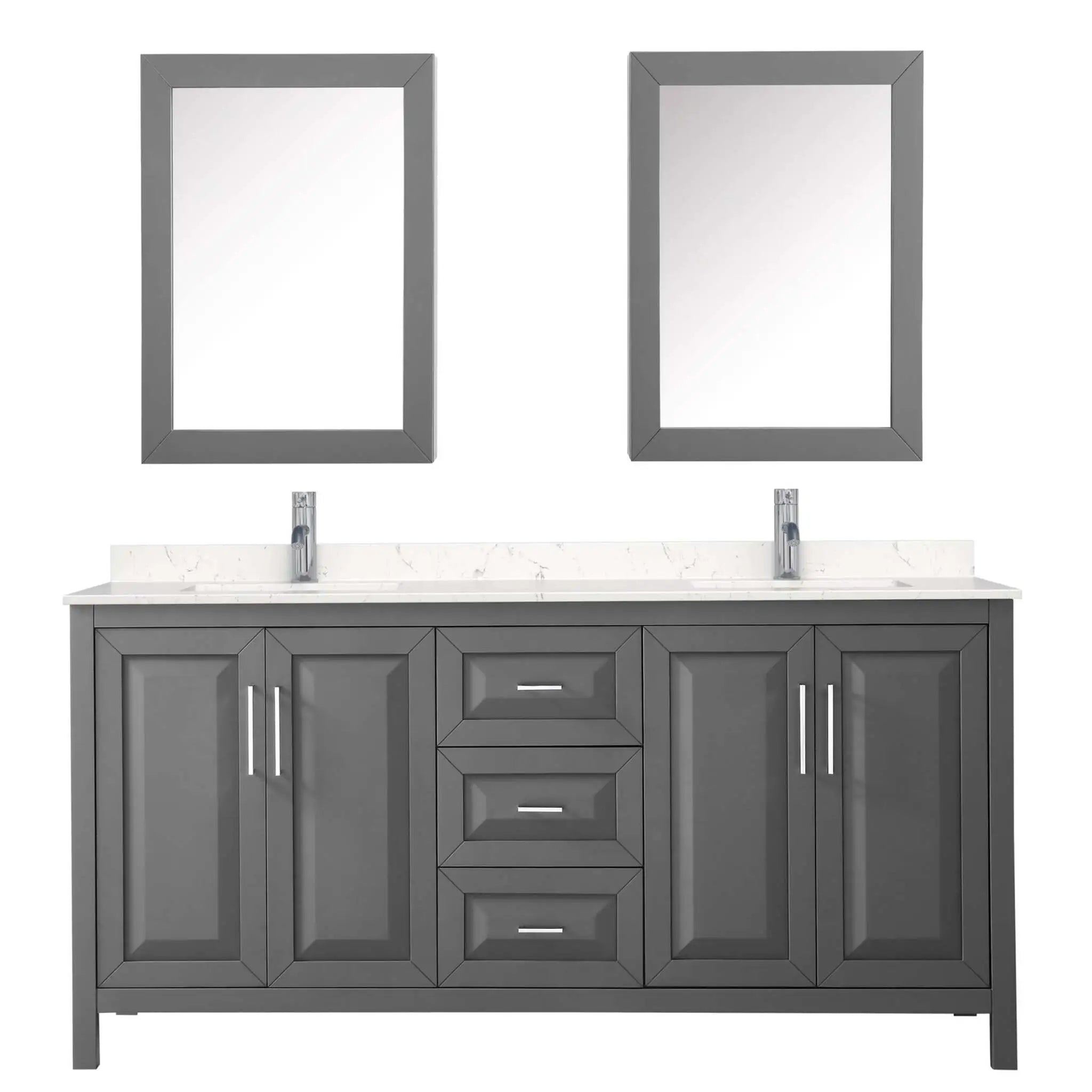 72" Daria Double Bathroom Vanity in Dark Gray with Polished Chrome Trim & Medicine Cabinet by Wyndham
