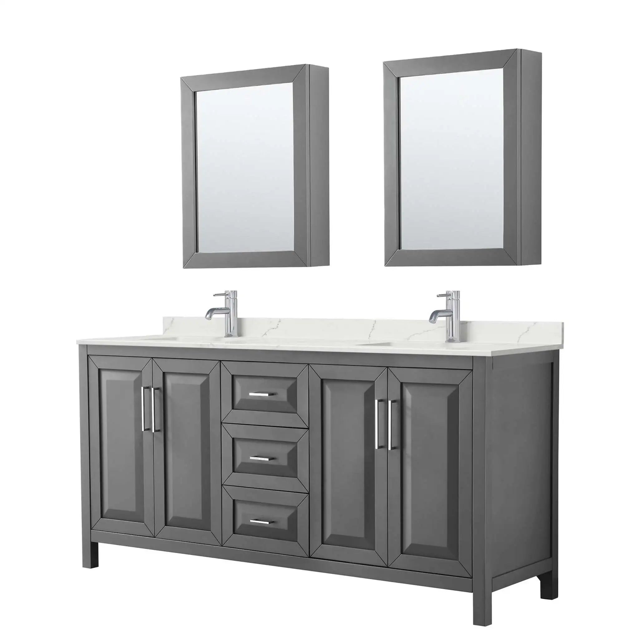 72" Daria Double Bathroom Vanity in Dark Gray with Polished Chrome Trim & Medicine Cabinet by Wyndham
