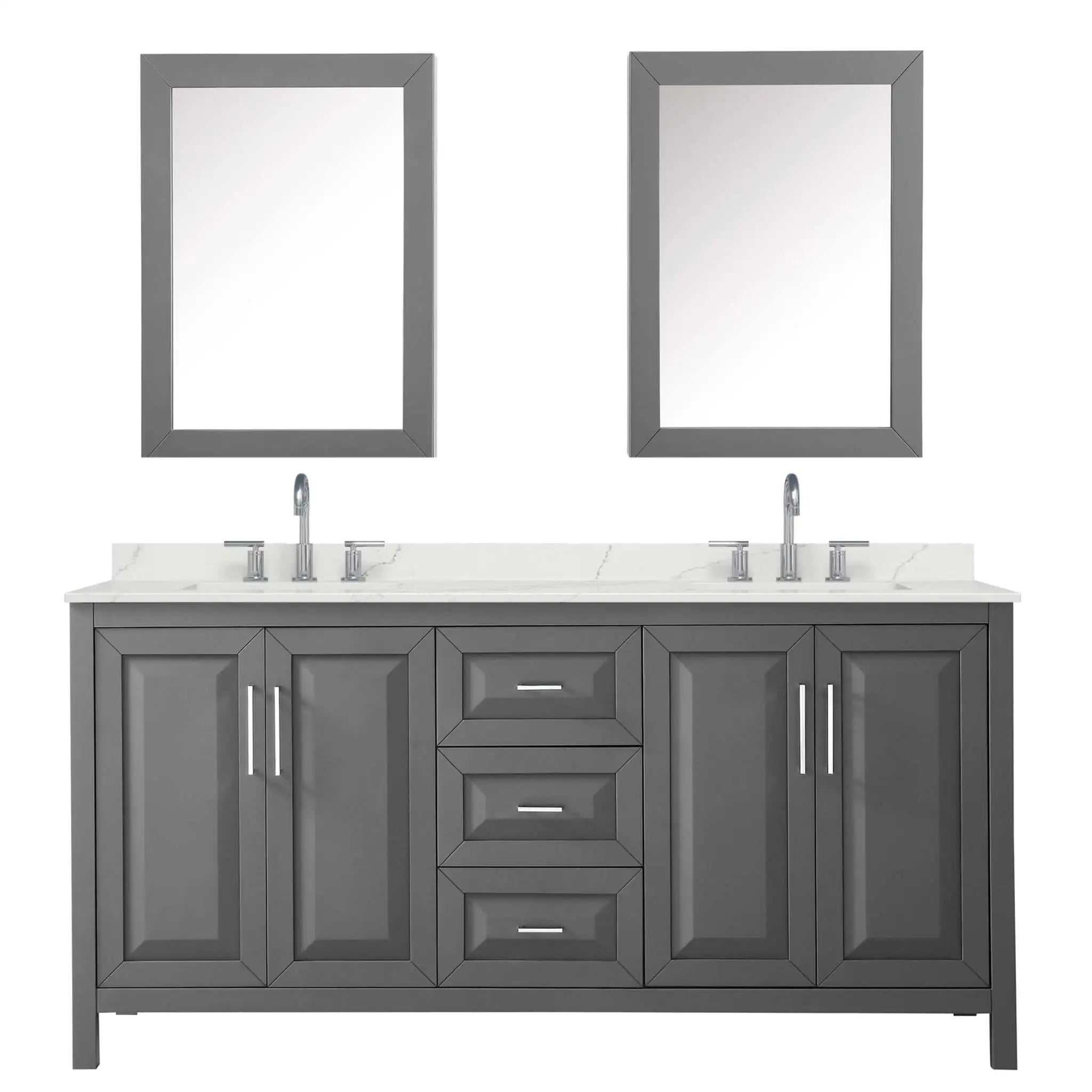 72" Daria Double Bathroom Vanity in Dark Gray with Polished Chrome Trim & Medicine Cabinet by Wyndham