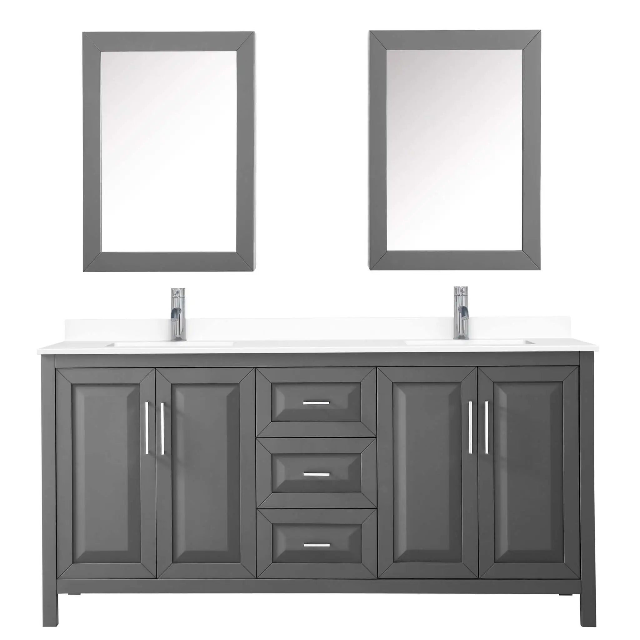 72" Daria Double Bathroom Vanity in Dark Gray with Polished Chrome Trim & Medicine Cabinet by Wyndham