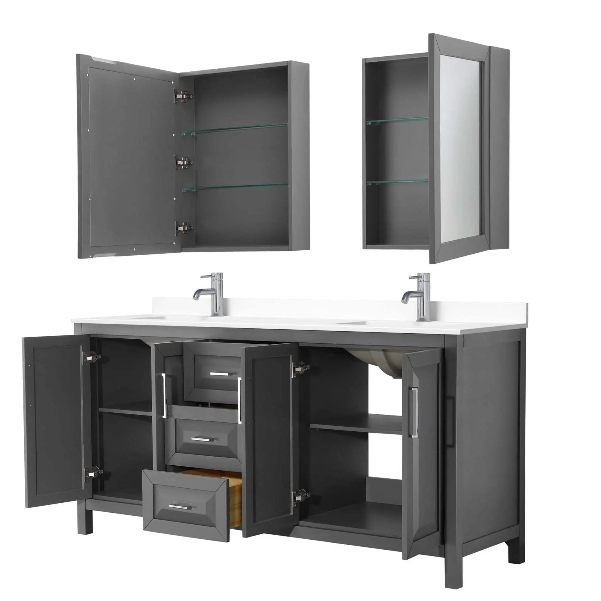 72" Daria Double Bathroom Vanity in Dark Gray with Polished Chrome Trim & Medicine Cabinet by Wyndham