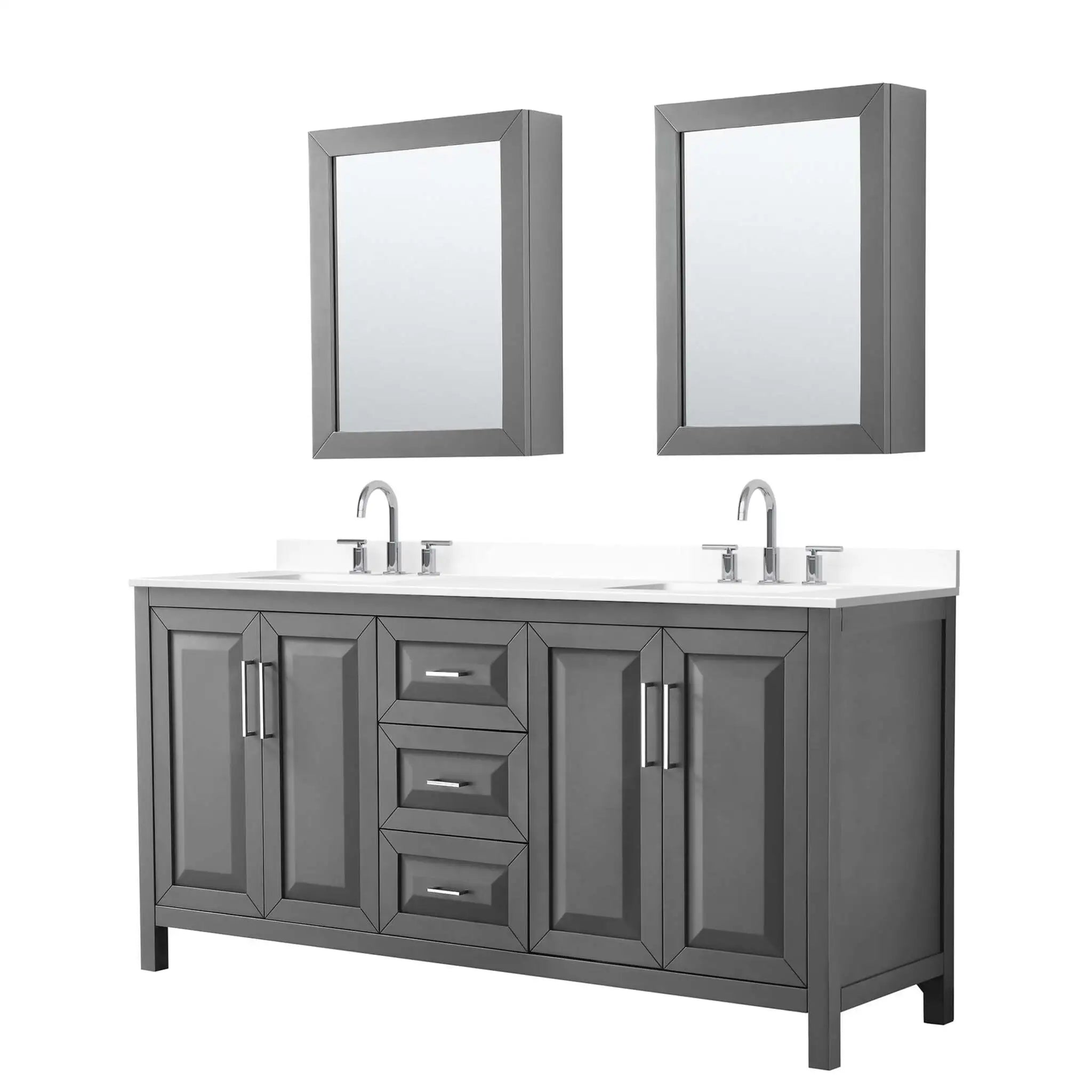 72" Daria Double Bathroom Vanity in Dark Gray with Polished Chrome Trim & Medicine Cabinet by Wyndham