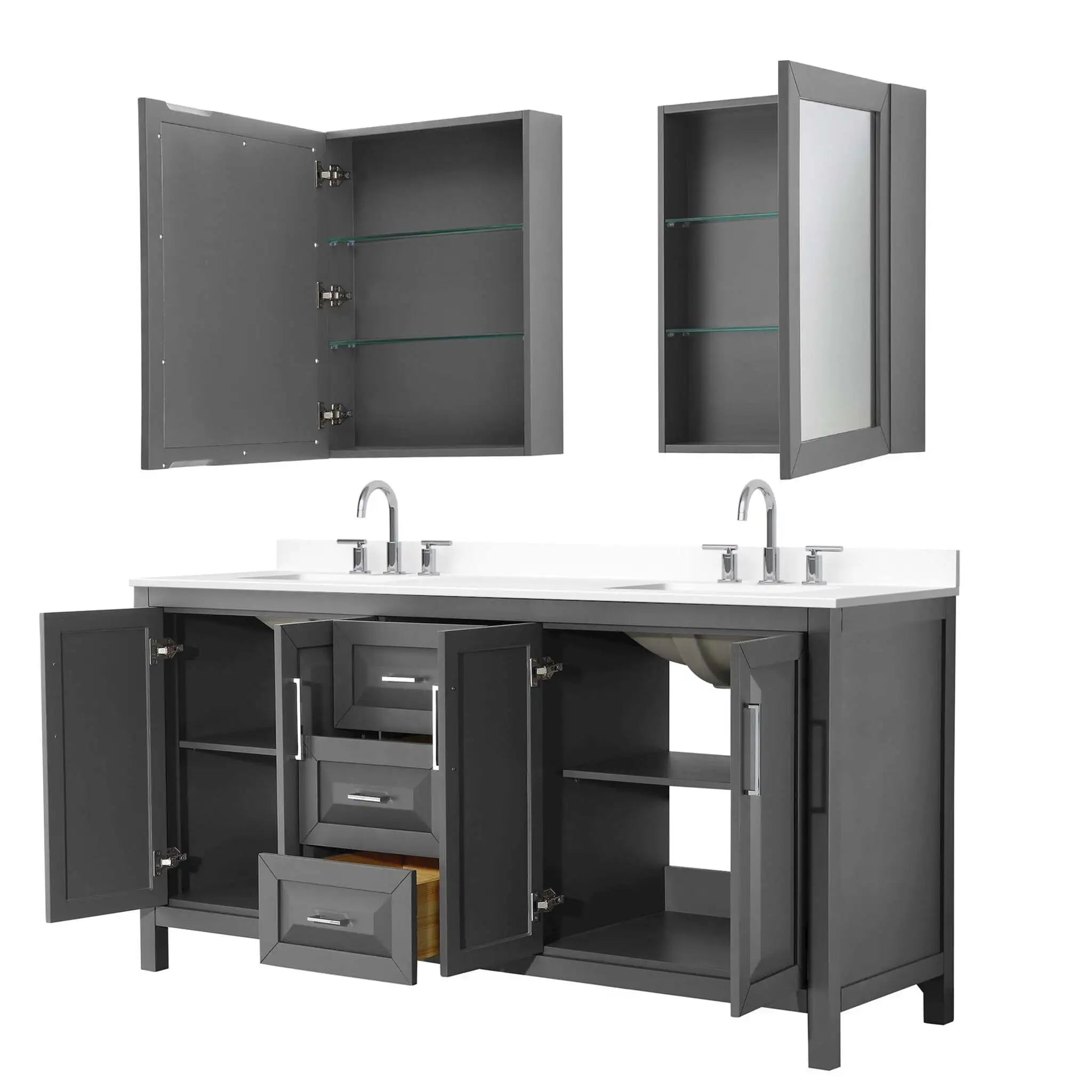72" Daria Double Bathroom Vanity in Dark Gray with Polished Chrome Trim & Medicine Cabinet by Wyndham